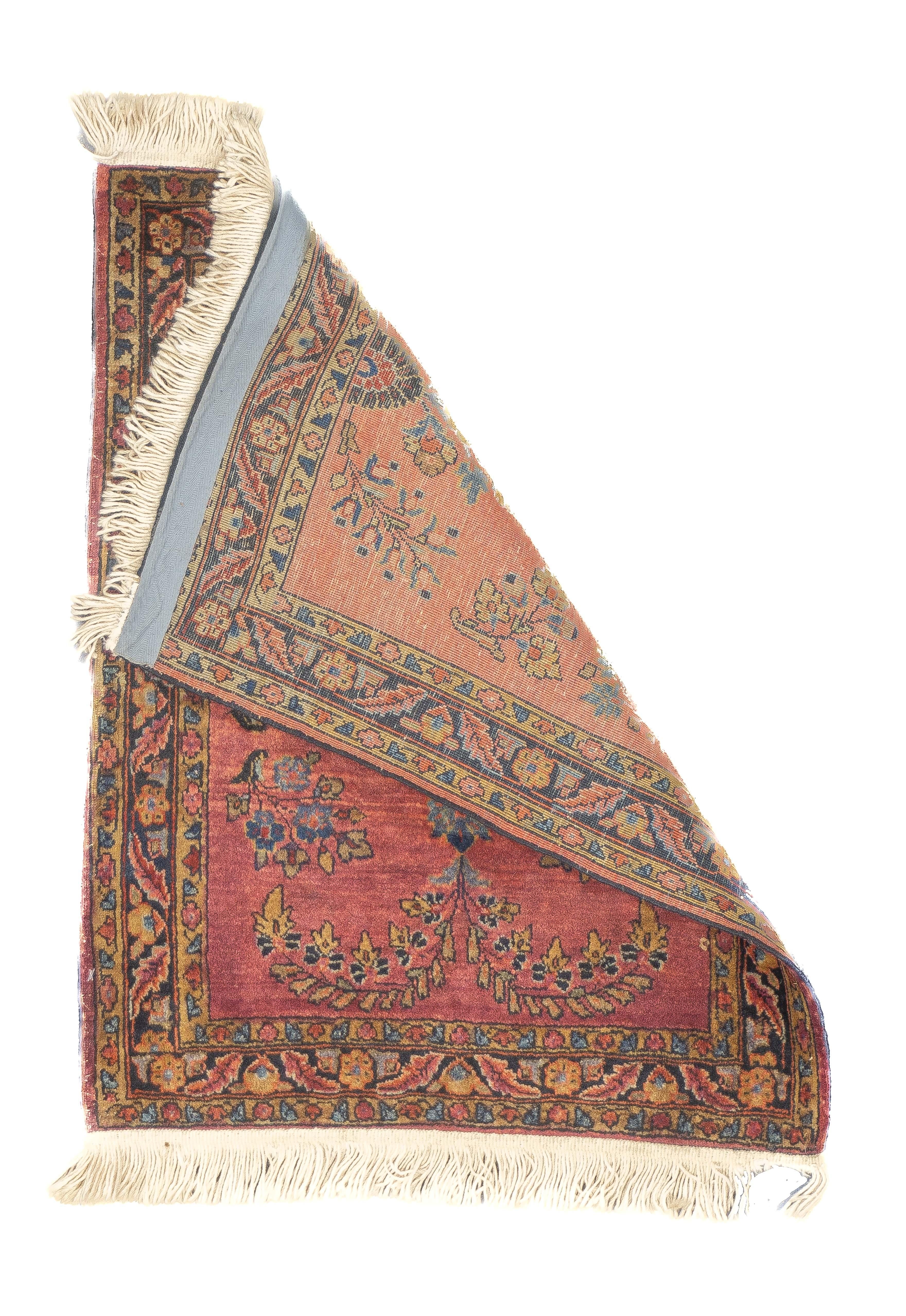 Antiker persischer Sarouk-Teppich 1'11'' x 2'6''. Die gut geknüpften Dorfteppiche aus dem Gebiet von Arak/Sultanabad, insbesondere die 