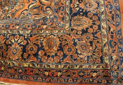 1920s Salmon Floral Antique Persian Sarouk Carpet 16'2" x 31'2 Knotted Wool Rug