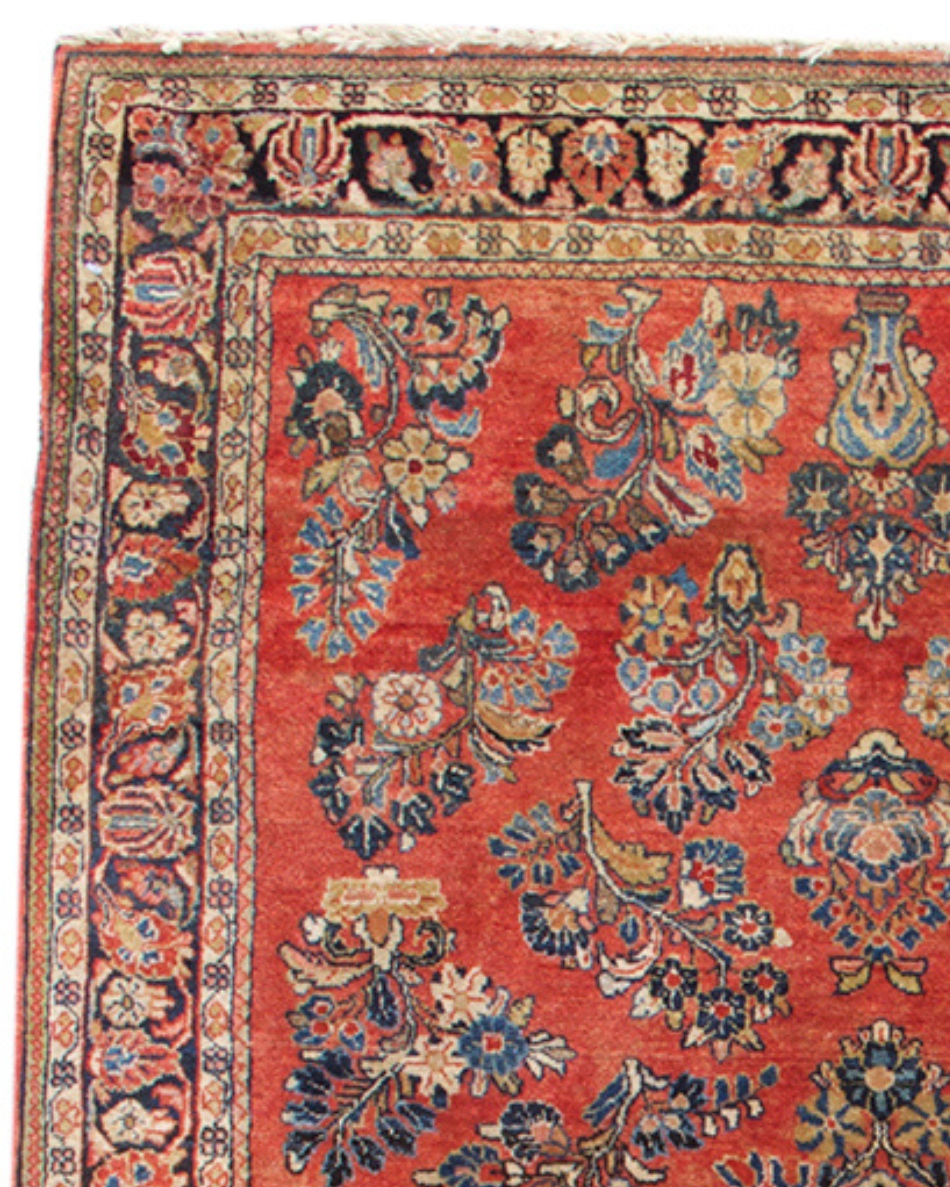 Hand-Knotted Antique Persian Sarouk Rug, 20th Century For Sale