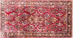 Antique Persian Sarouk Rug, c-1930's, Red and blue, floral design