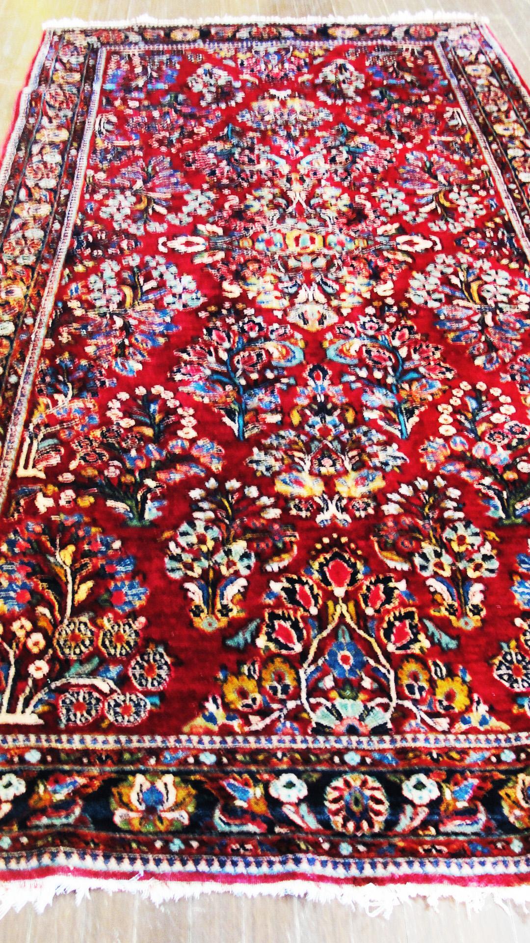 Hand-Knotted Antique Persian Sarouk Rug, c-1930's, Red and blue, floral design For Sale