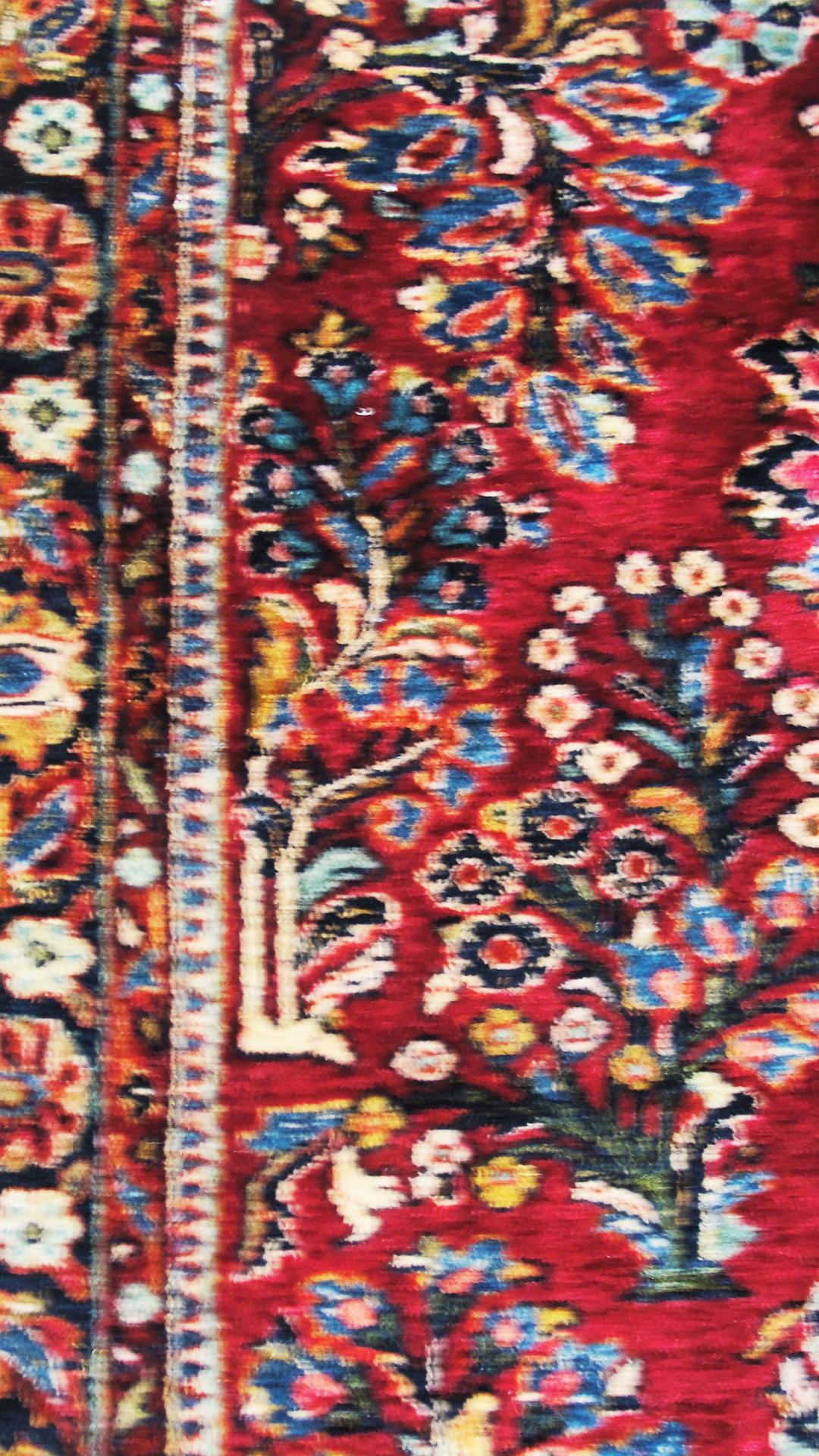 Antique Persian Sarouk Rug, c-1930's, Red and blue, floral design In Excellent Condition For Sale In Evanston, IL