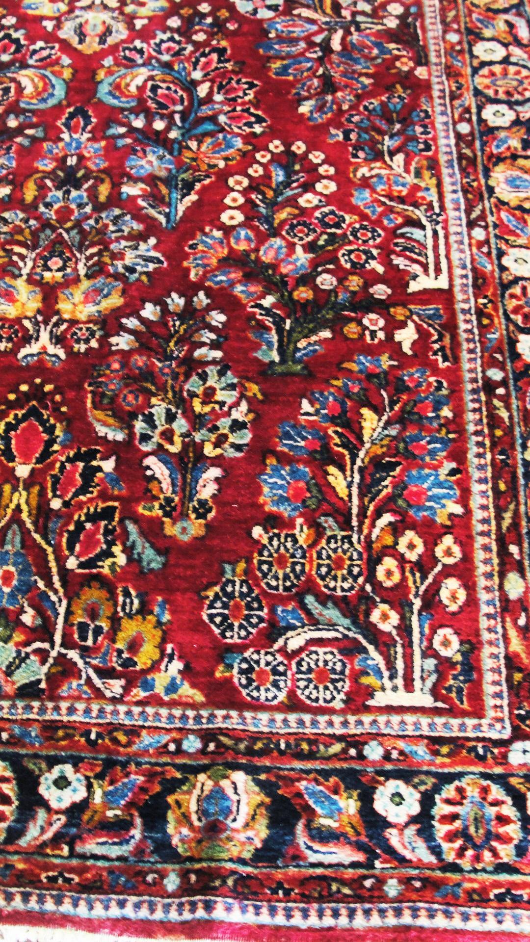 20th Century Antique Persian Sarouk Rug, c-1930's, Red and blue, floral design For Sale