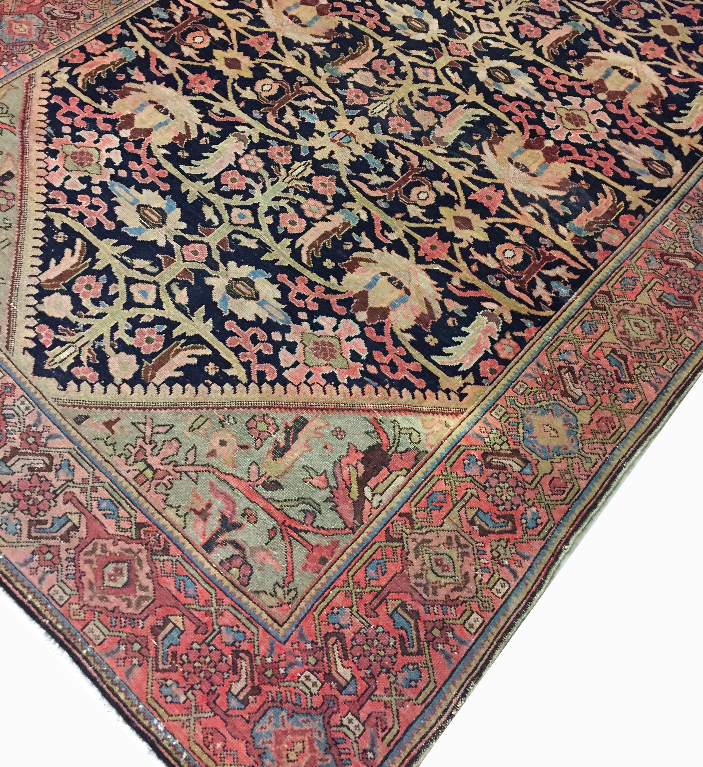Hand-Woven Antique Persian Sarouk Rug, 4'6 x 7'7 For Sale