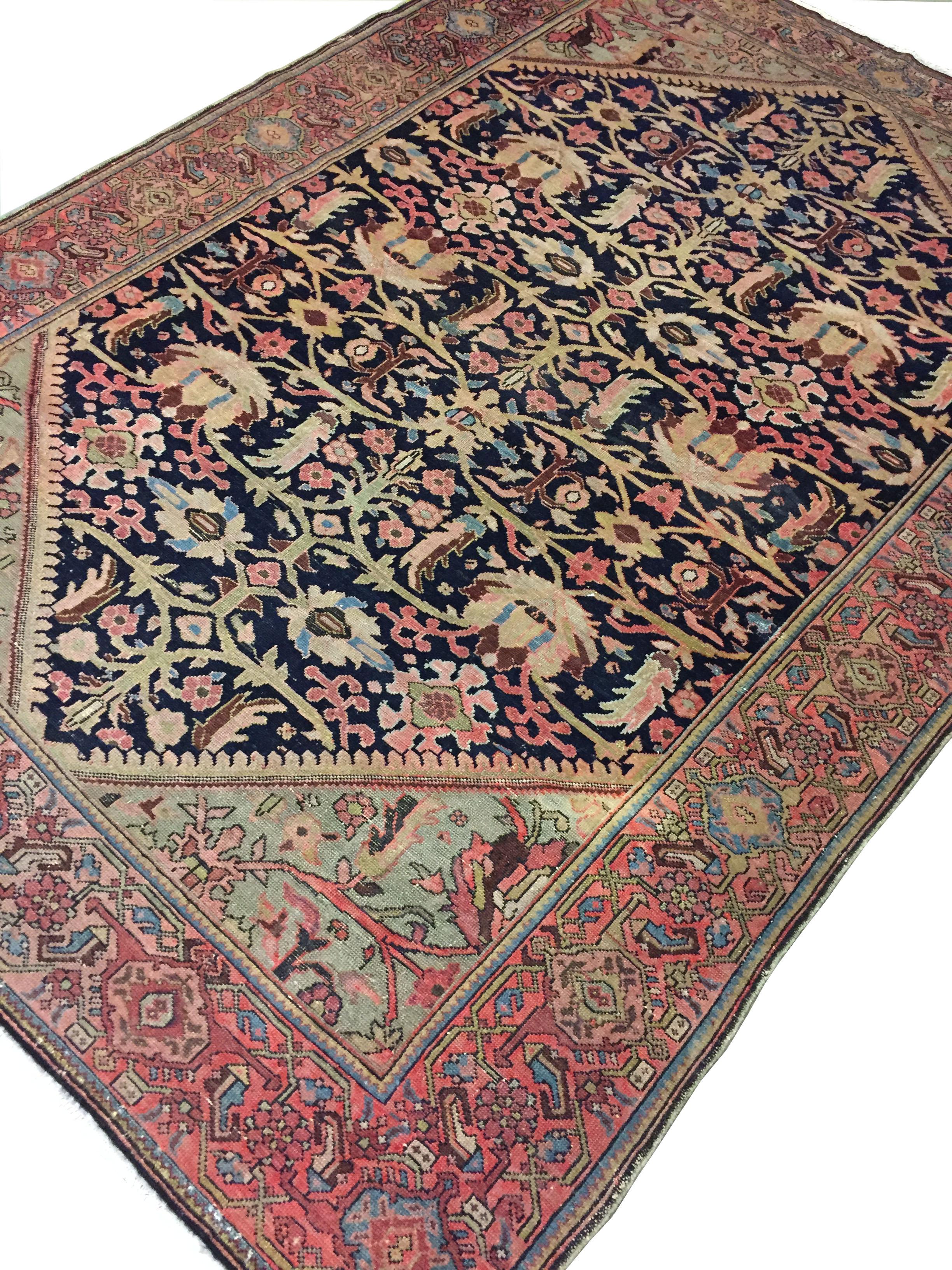 Antiker persischer Sarouk-Teppich aus Sarouk, 4'6 x 7'7 (Handgewebt) im Angebot