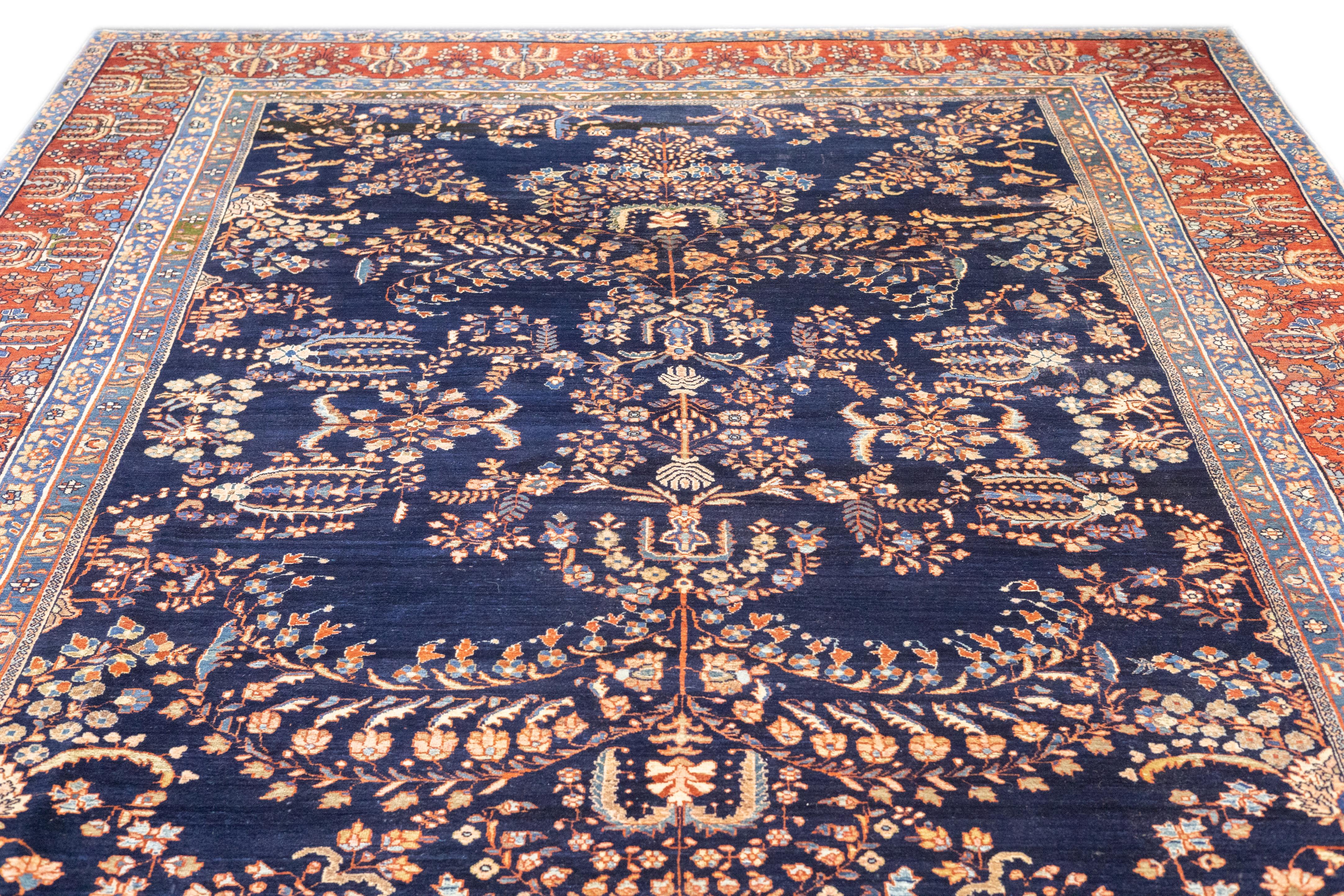 Antiker persischer Sarouk-Teppich aus Sarouk 8'8'' x 11'8'' im Angebot 1