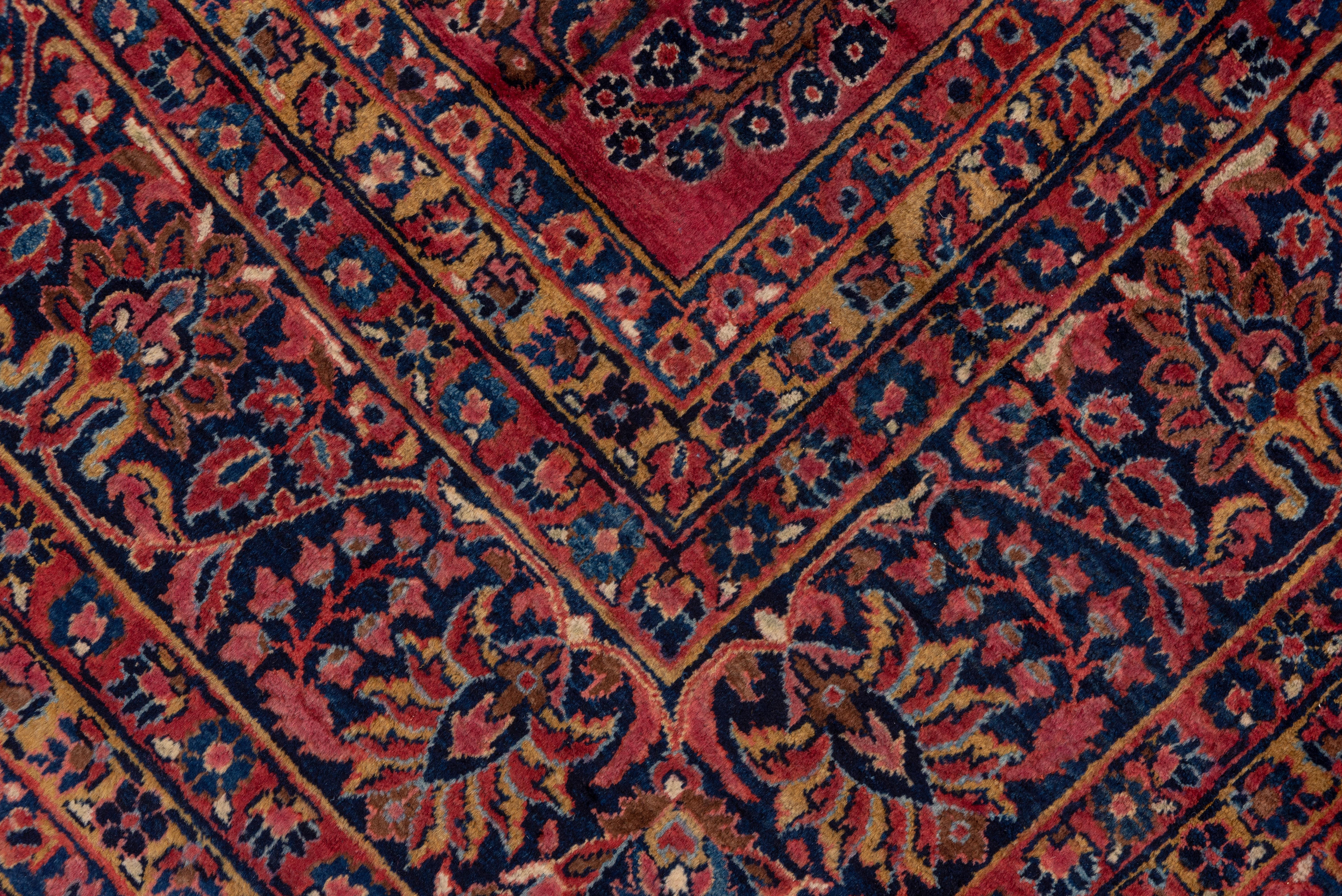 Early 20th Century Antique Persian Sarouk Rug, Bright Red Field, Gold and Blue Accents, Medium Pile For Sale