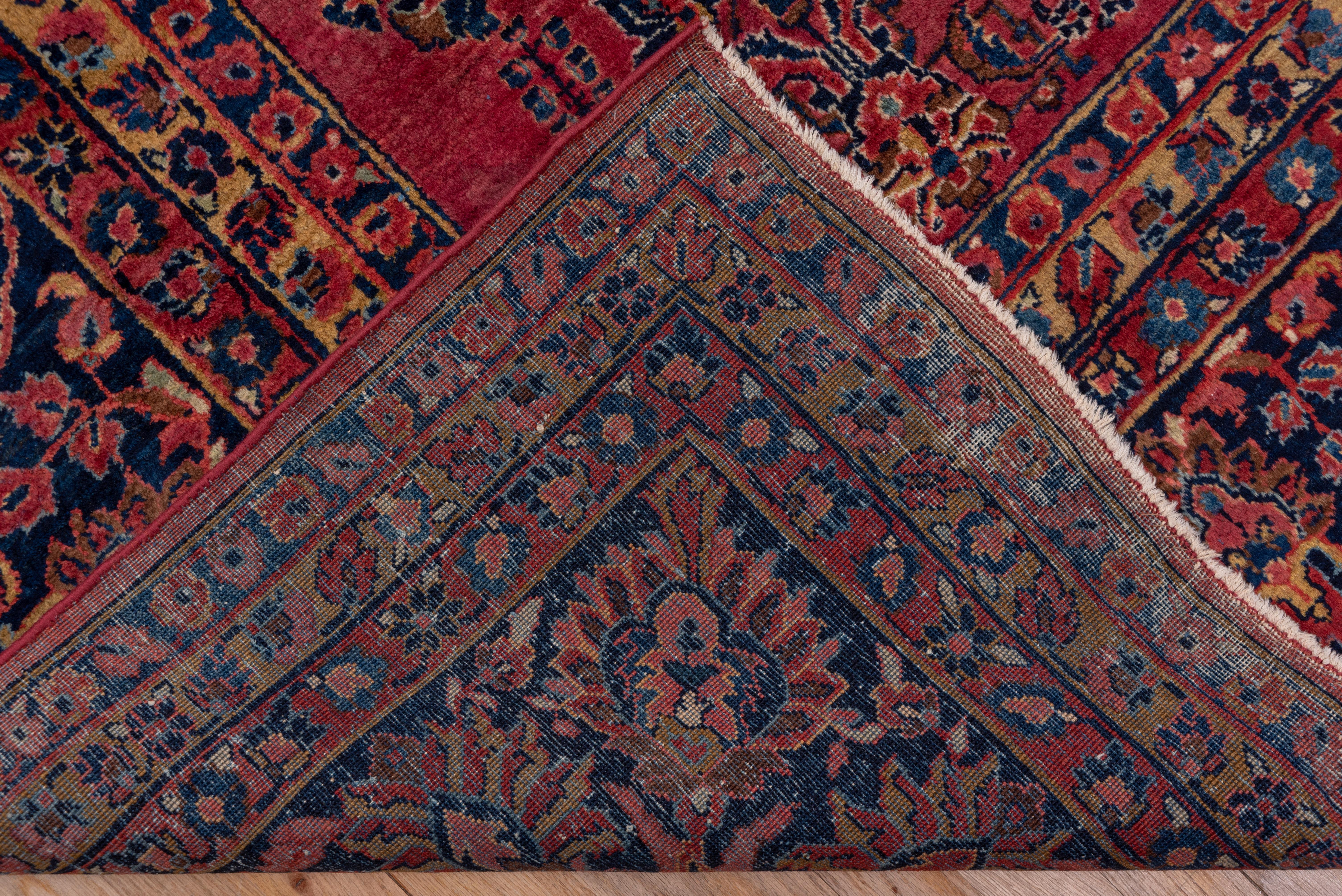 Antique Persian Sarouk Rug, Bright Red Field, Gold and Blue Accents, Medium Pile For Sale 2