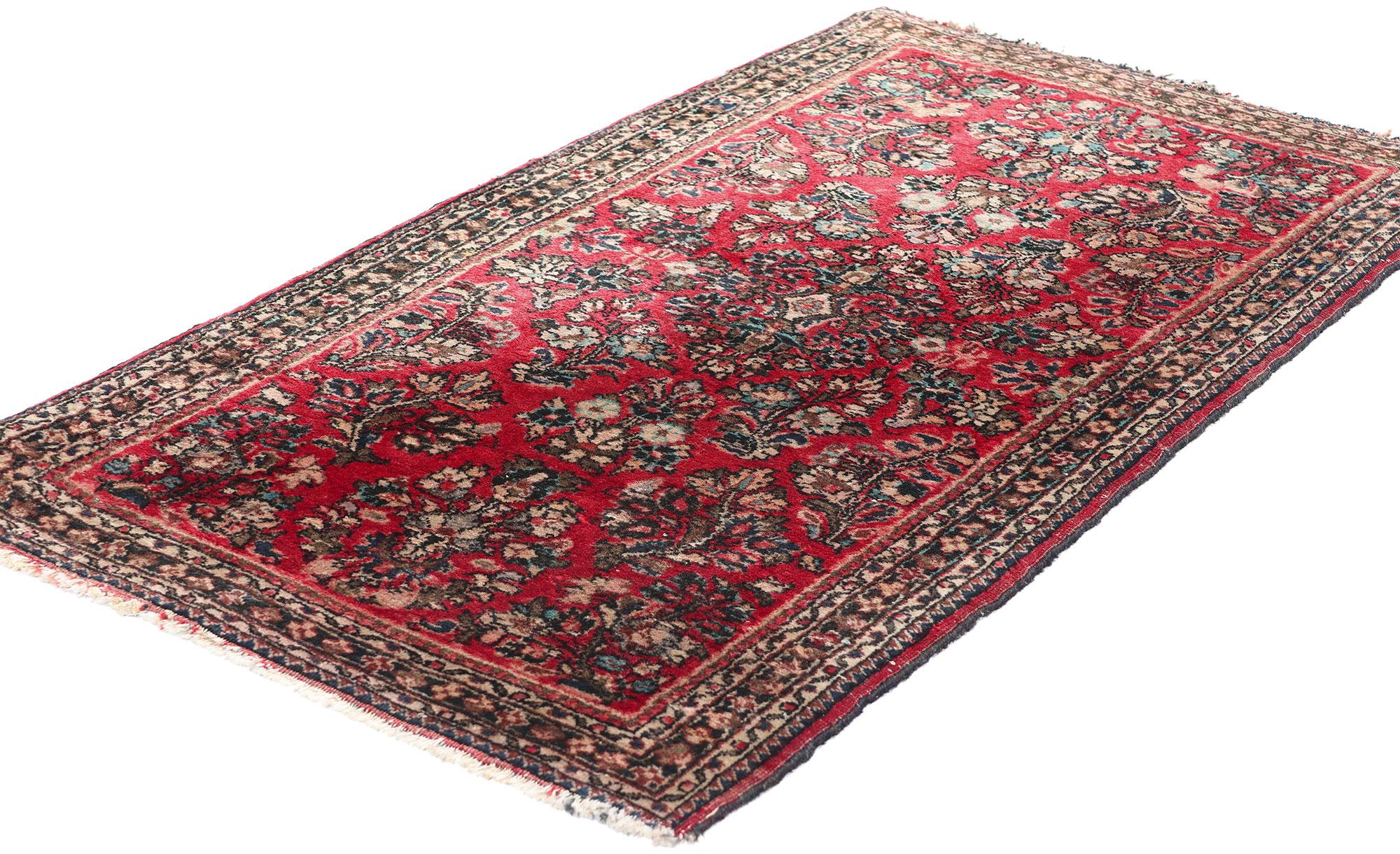 78964 Antique Persian Sarouk Rug, 02'02 x 03'11. This hand-knotted wool antique Persian Sarouk rug is a beautiful testament to the craftsmanship and artistry of traditional Persian weaving. Originating from the renowned Sarouk region in Iran, this