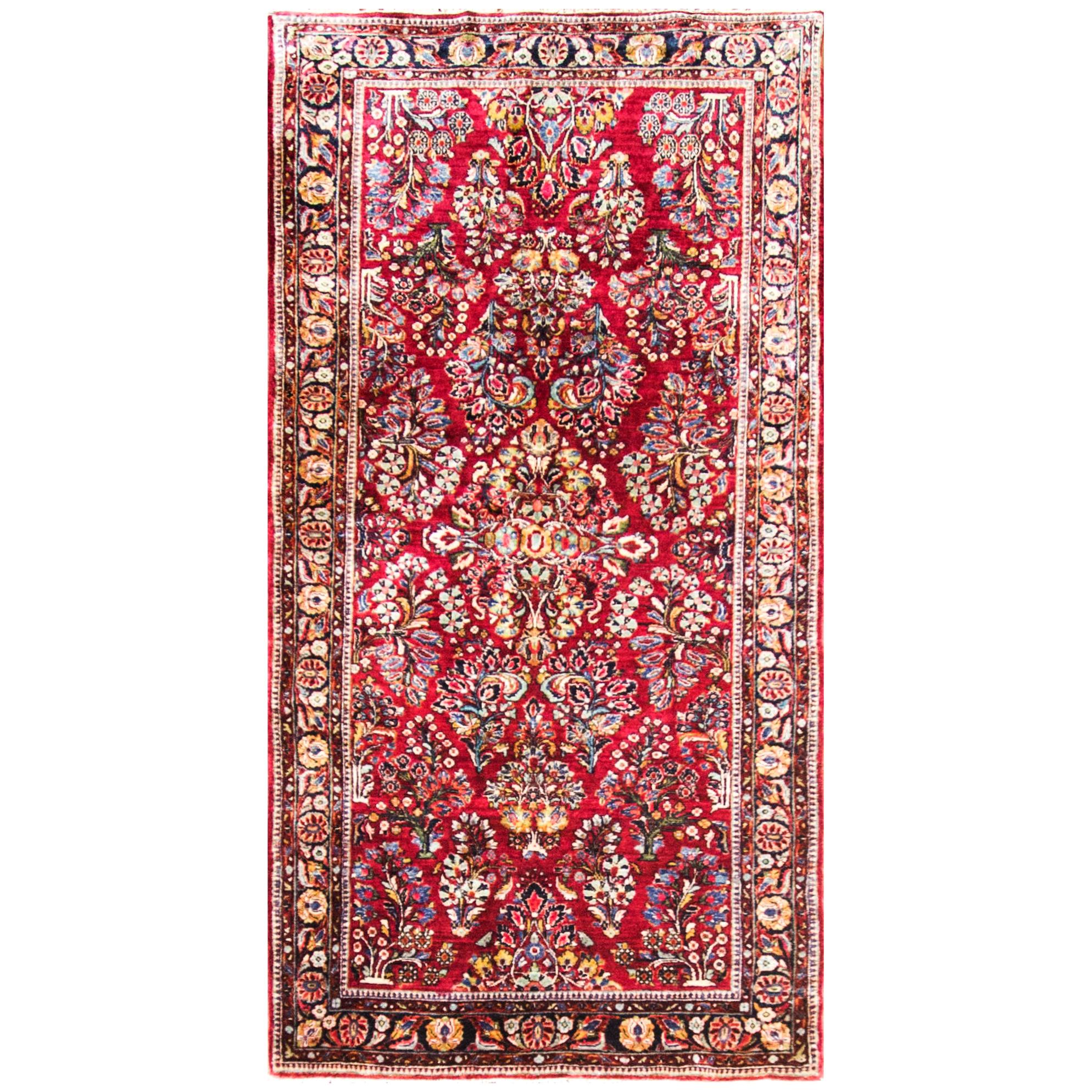 Antique Persian Sarouk Rug, c-1930's, Red and blue, floral design For Sale