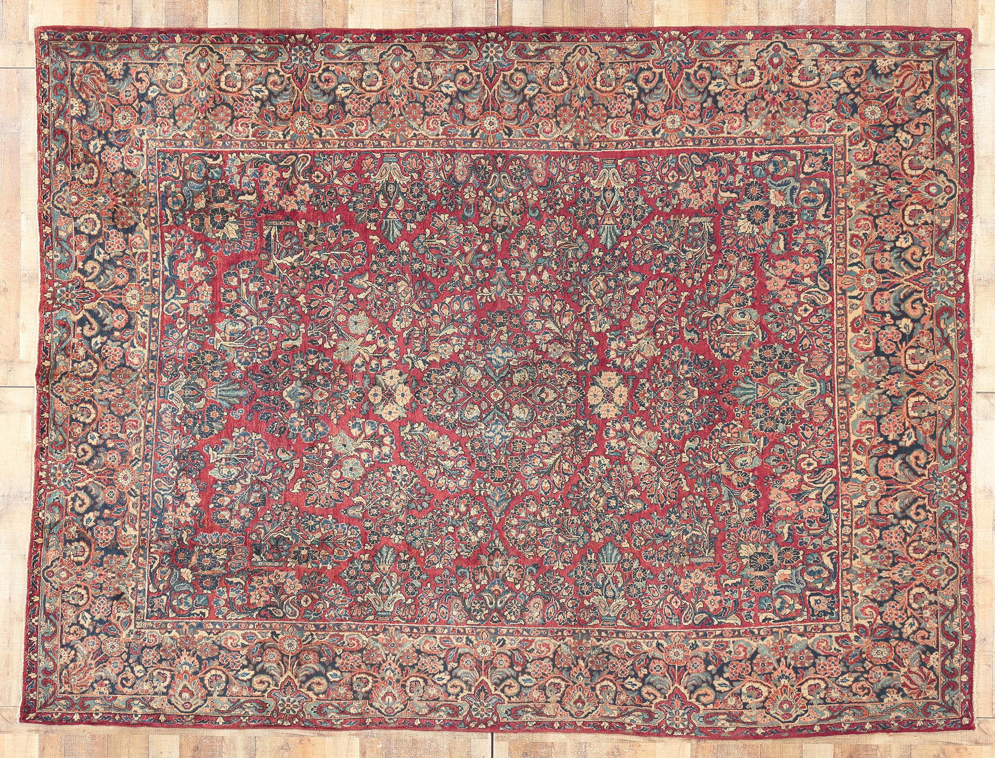 Antiker persischer Sarouk-Teppich, zeitlose Eleganz trifft auf Jugendstil im Angebot 1