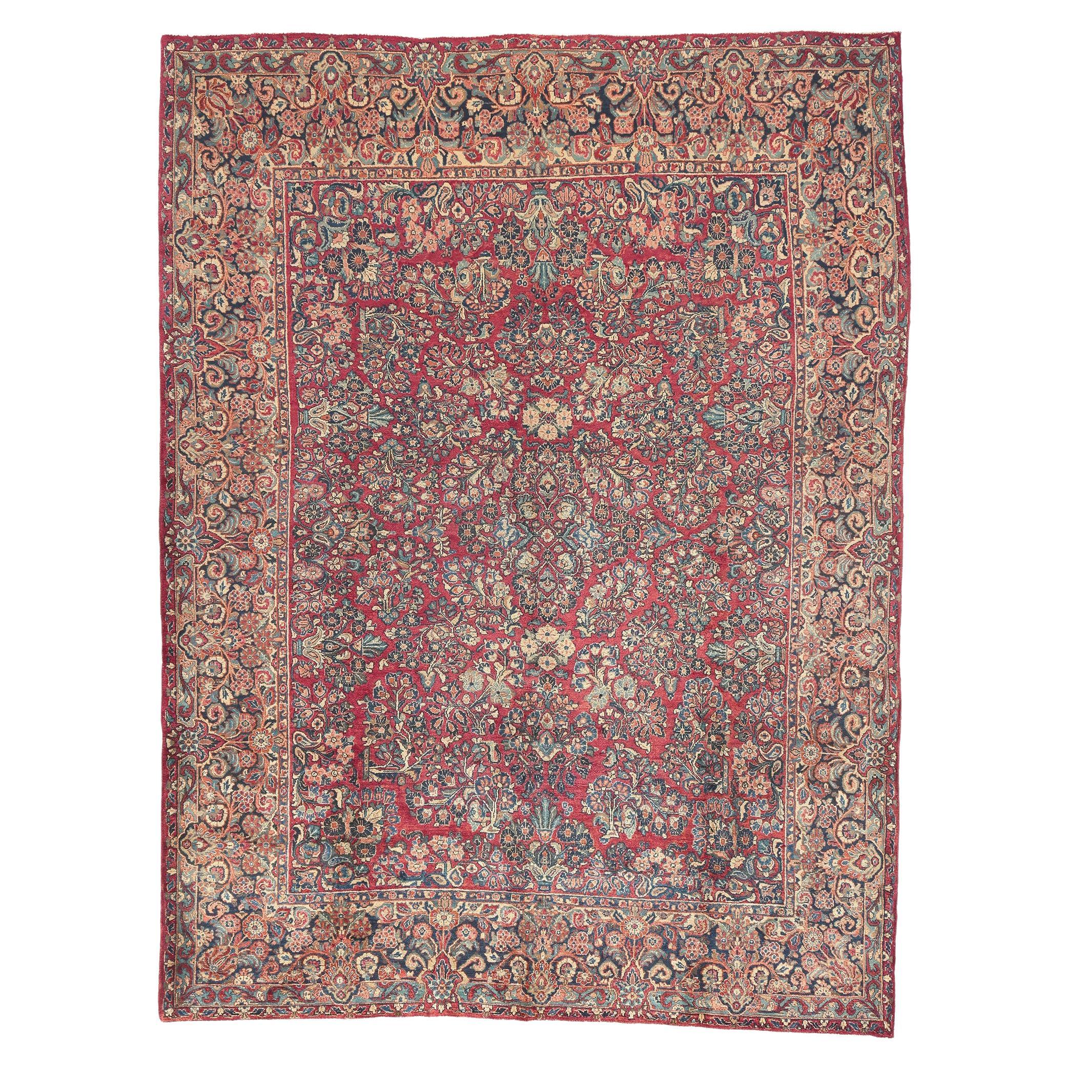 Antiker persischer Sarouk-Teppich, zeitlose Eleganz trifft auf Jugendstil