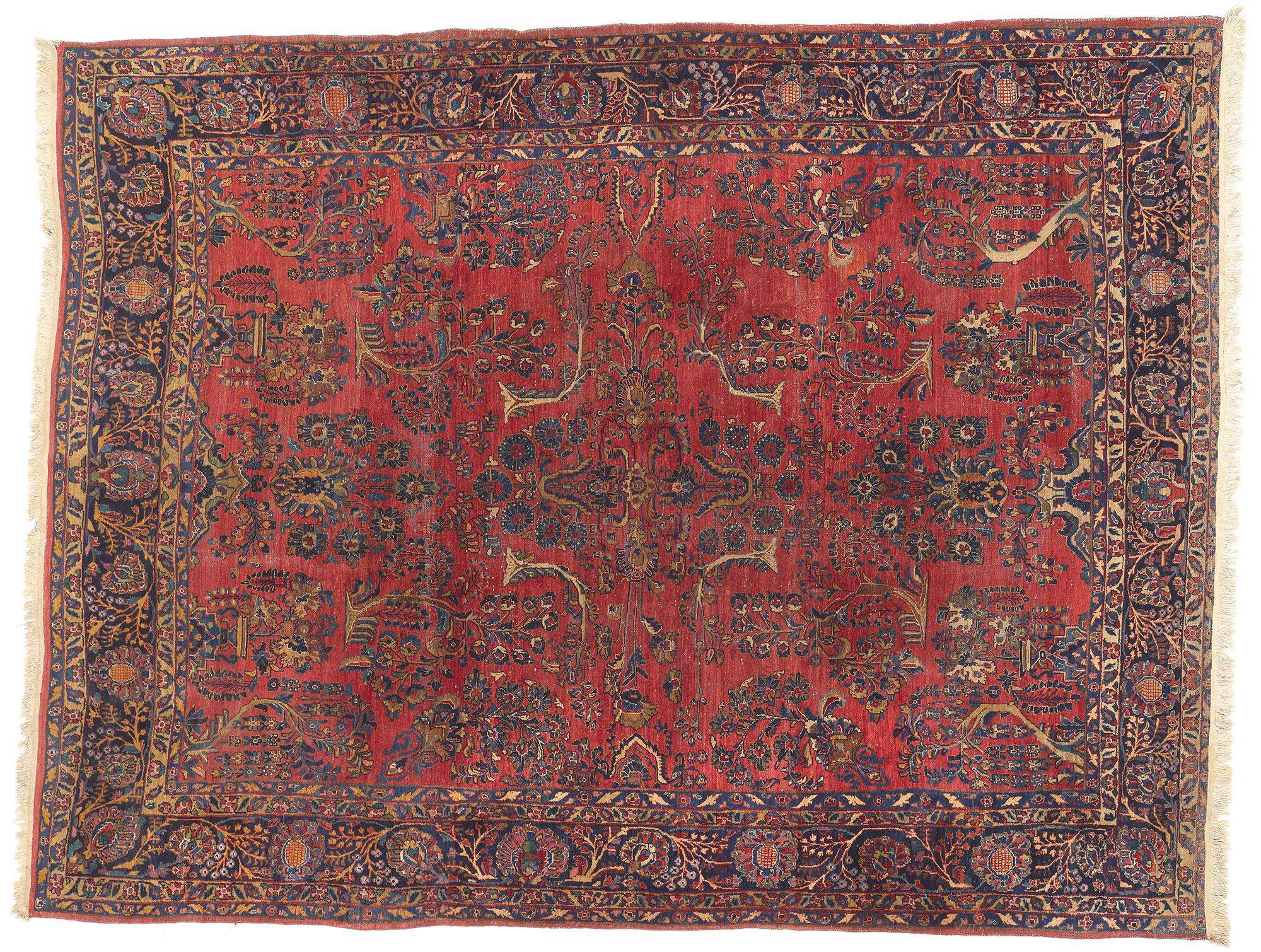 Antique Persian Sarouk Rug, Traditional Sensibility Meets Stately Decadence For Sale 3