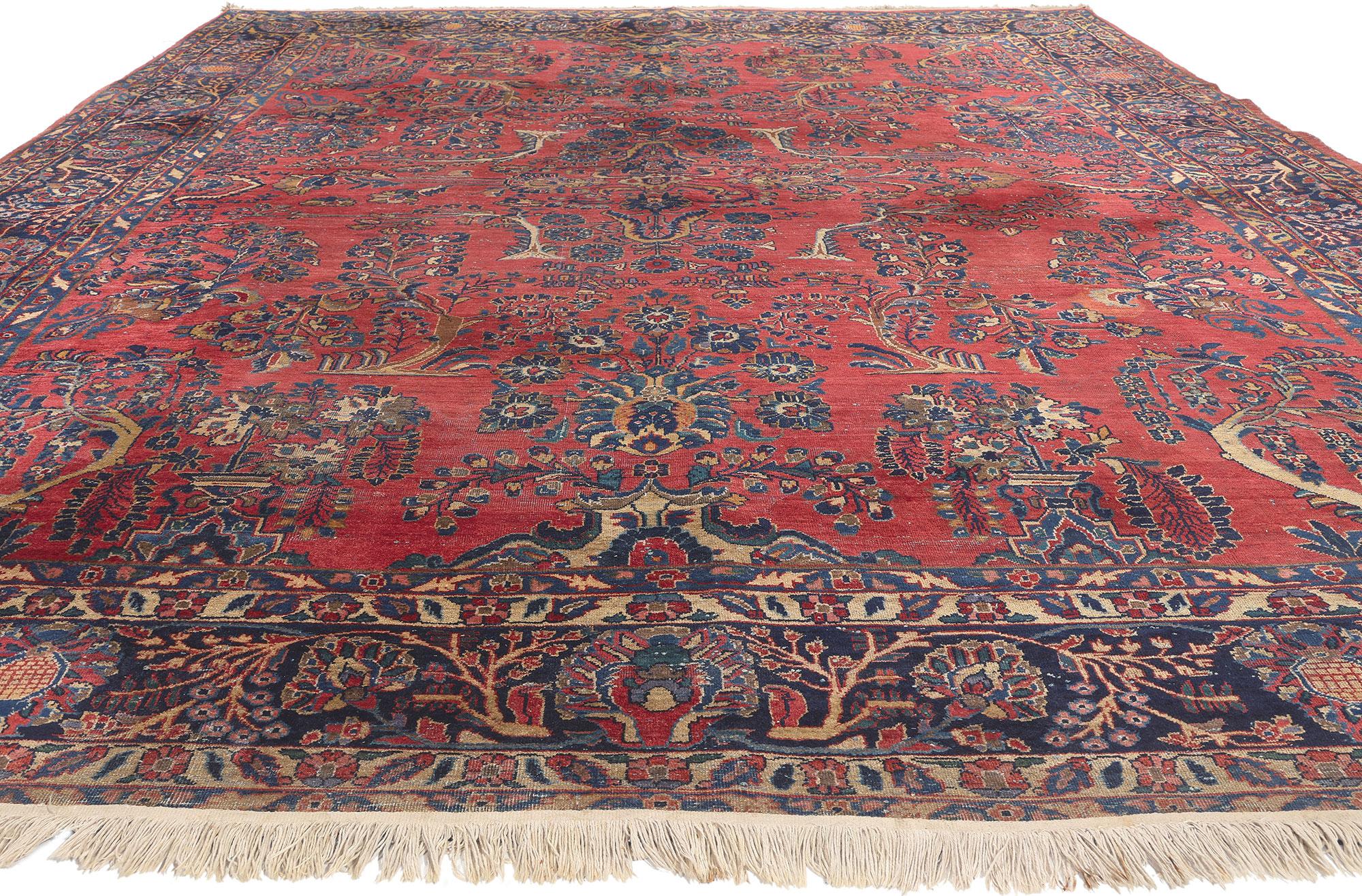 Sarouk Farahan Antique Persian Sarouk Rug, Traditional Sensibility Meets Stately Decadence For Sale