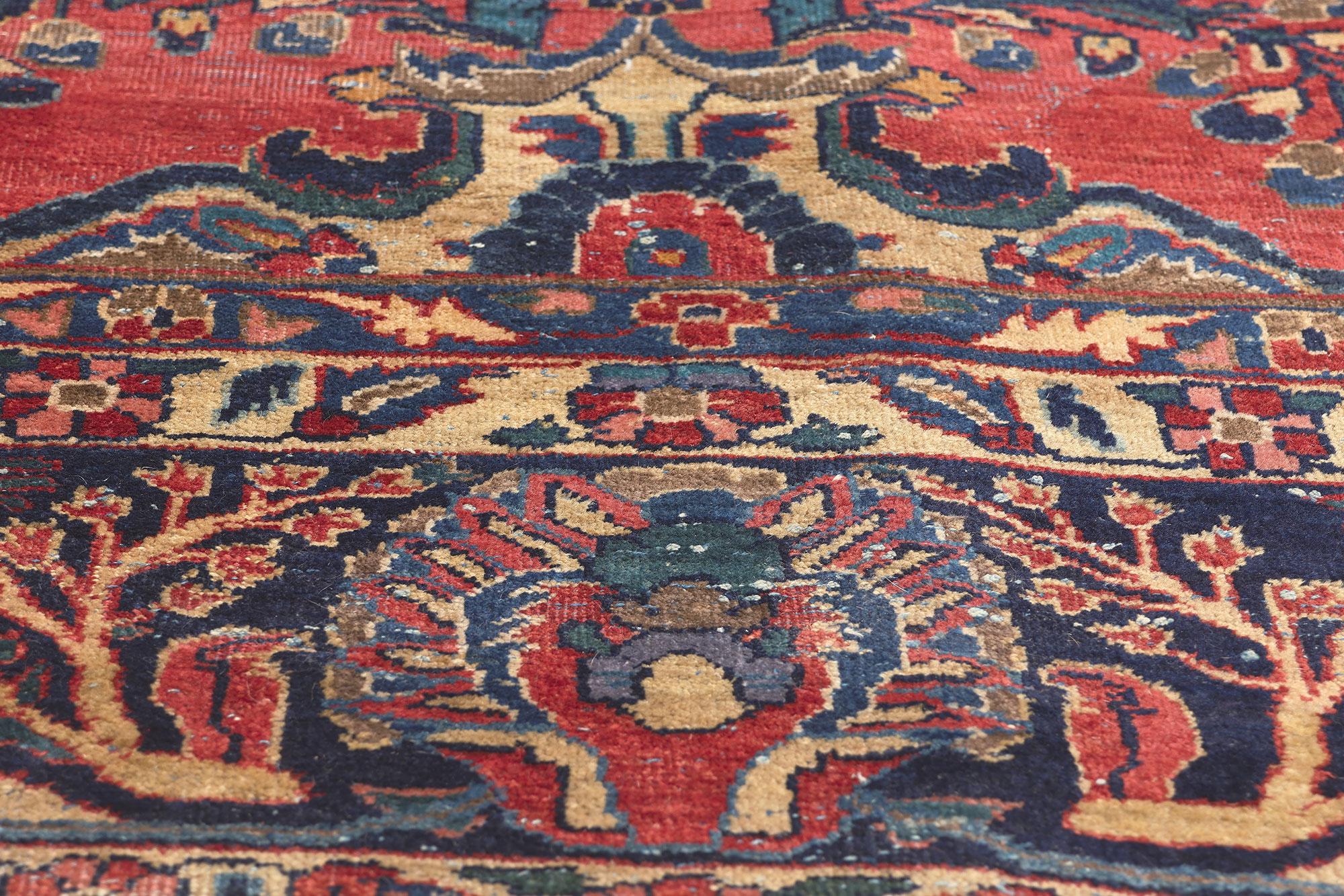 Hand-Knotted Antique Persian Sarouk Rug, Traditional Sensibility Meets Stately Decadence For Sale