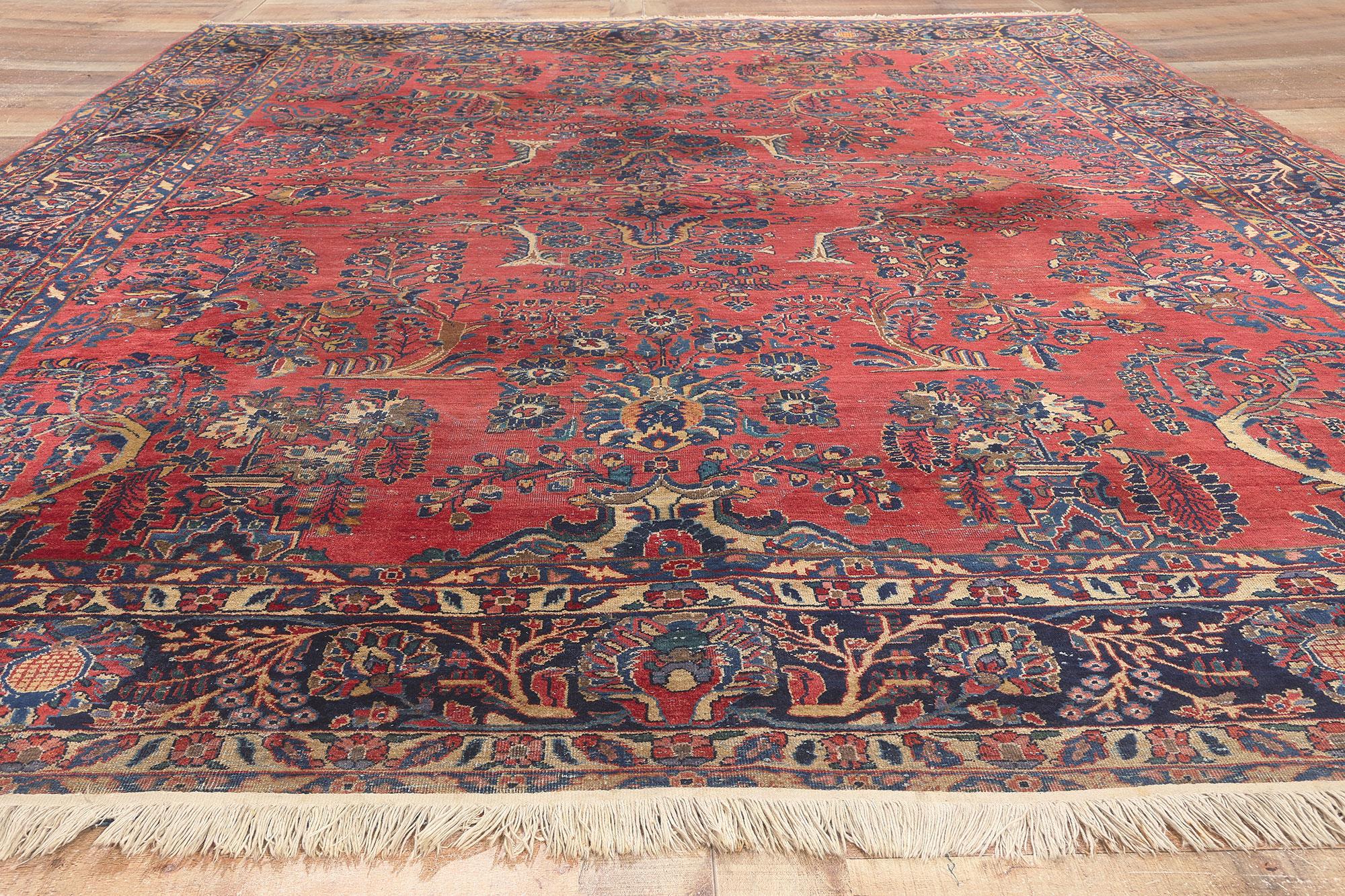Antique Persian Sarouk Rug, Traditional Sensibility Meets Stately Decadence For Sale 1