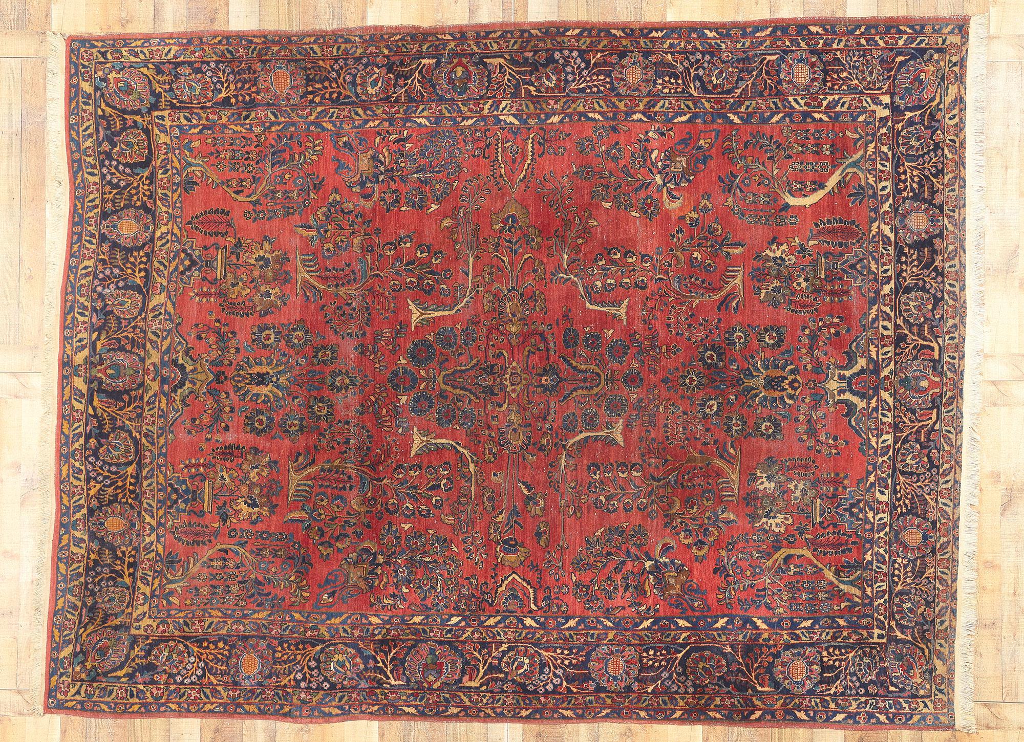 Antique Persian Sarouk Rug, Traditional Sensibility Meets Stately Decadence For Sale 2