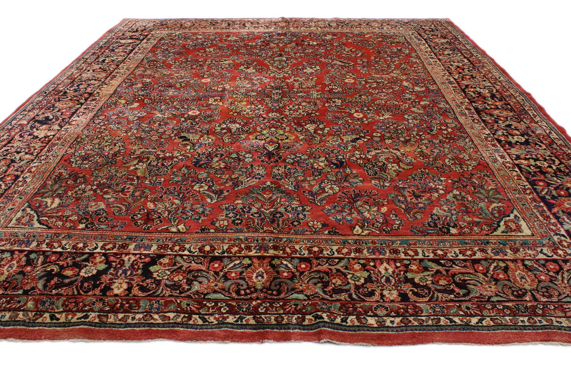 Antiker persischer Sarouk-Teppich aus Sarouk im Jugendstil mit Jugendstil (Sarouk Farahan) im Angebot