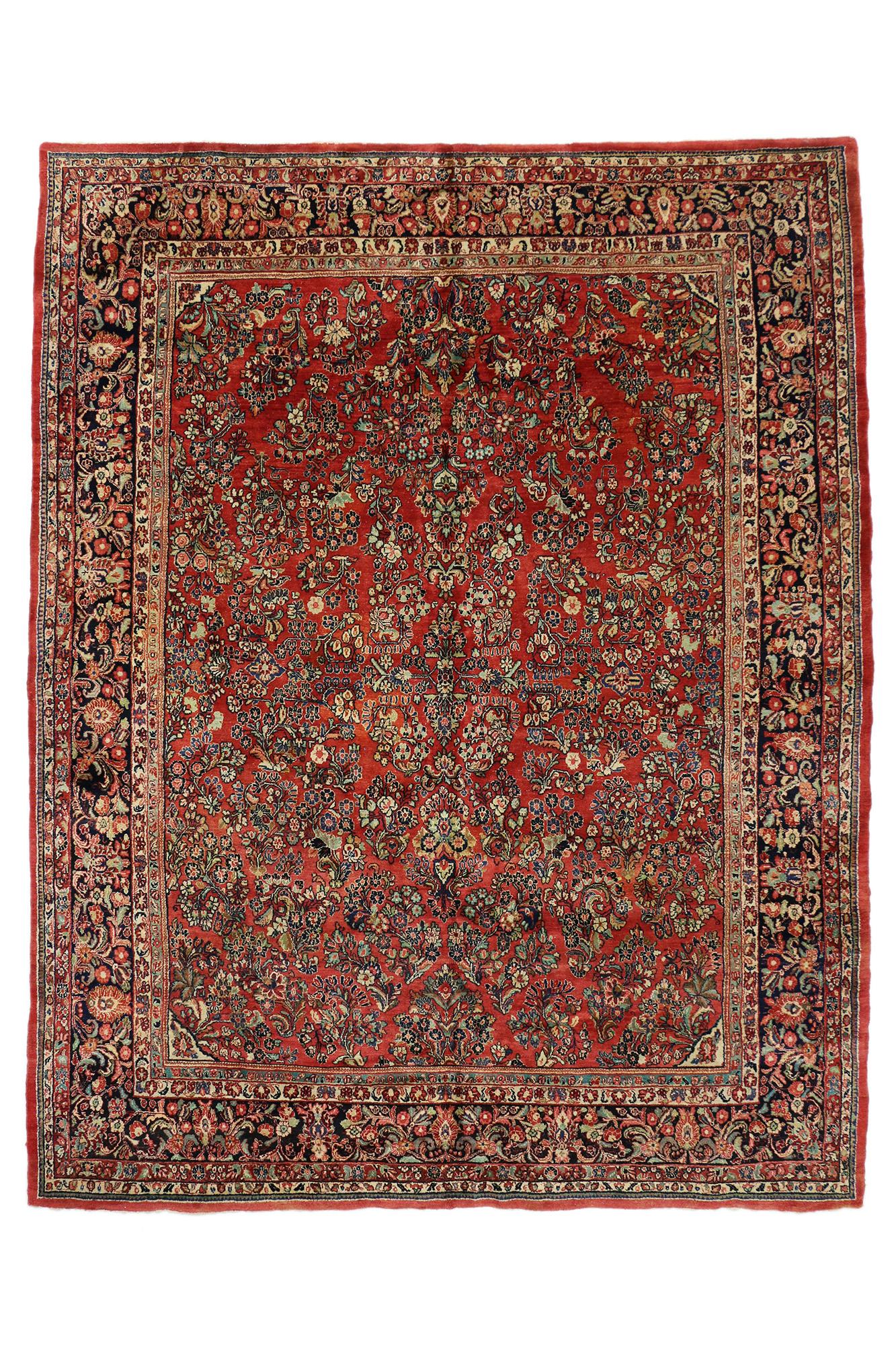 Antiker persischer Sarouk-Teppich aus Sarouk im Jugendstil mit Jugendstil im Zustand „Gut“ im Angebot in Dallas, TX