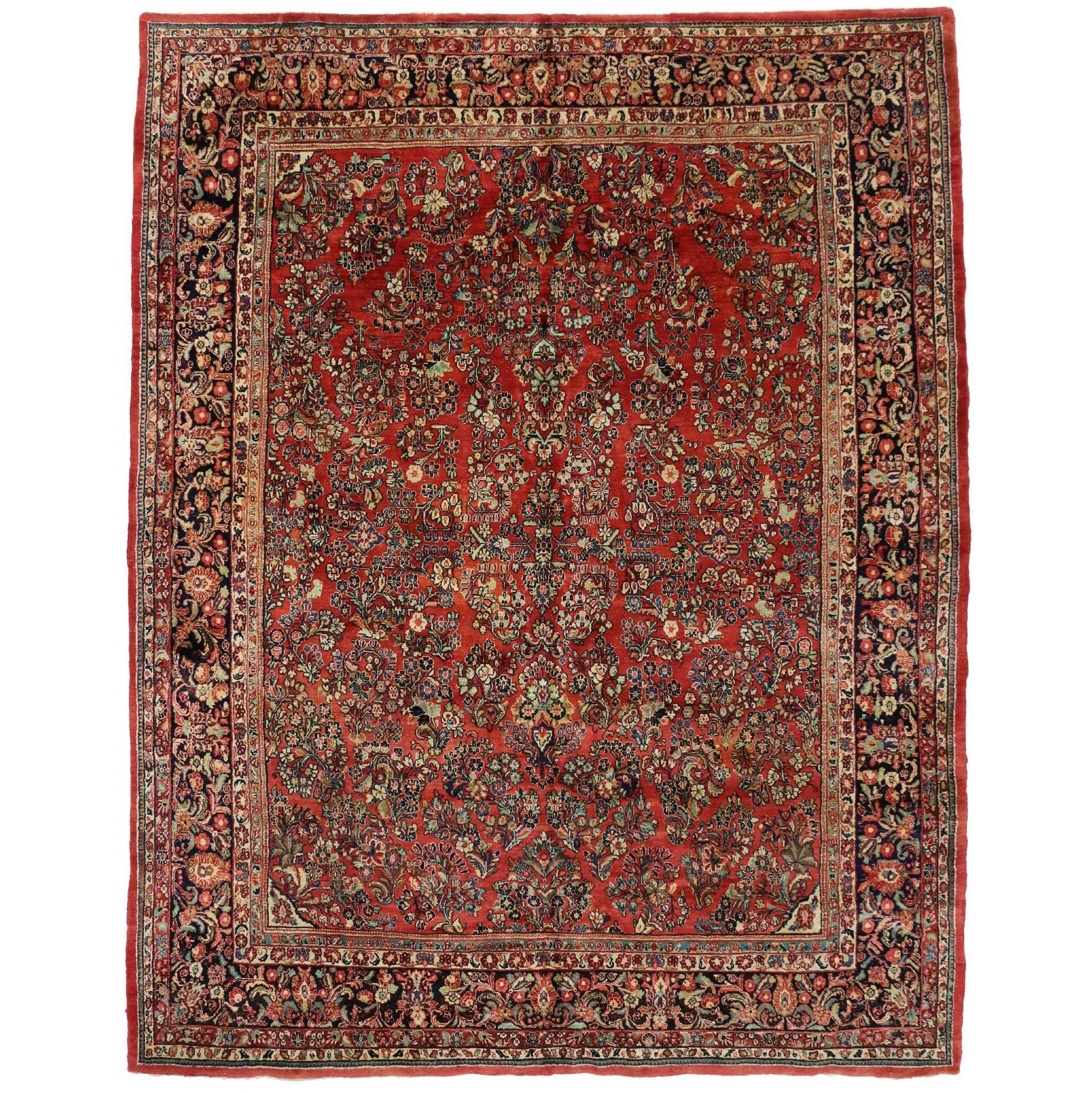 Antico tappeto persiano Sarouk con stile Art Nouveau