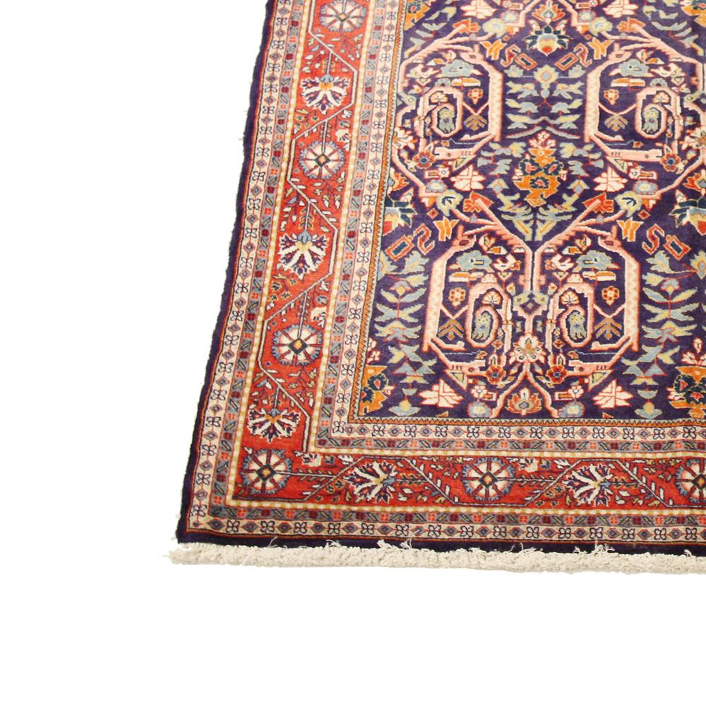 Antiker persischer Sarouk-Teppich mit blauen und orangefarbenen botanischen Details (Persisch) im Angebot
