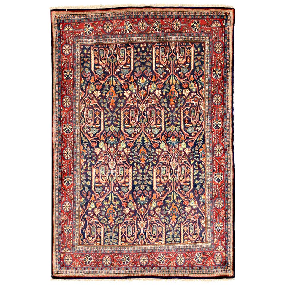 Antique Persian Mahajiran Sarouk Rug, Rust Colored Field, Wool, Scatter ...
