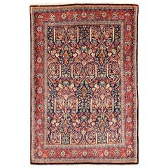 Vintage Persian Sarouk Rug with Colored Botanical Details on Navy Blue Field