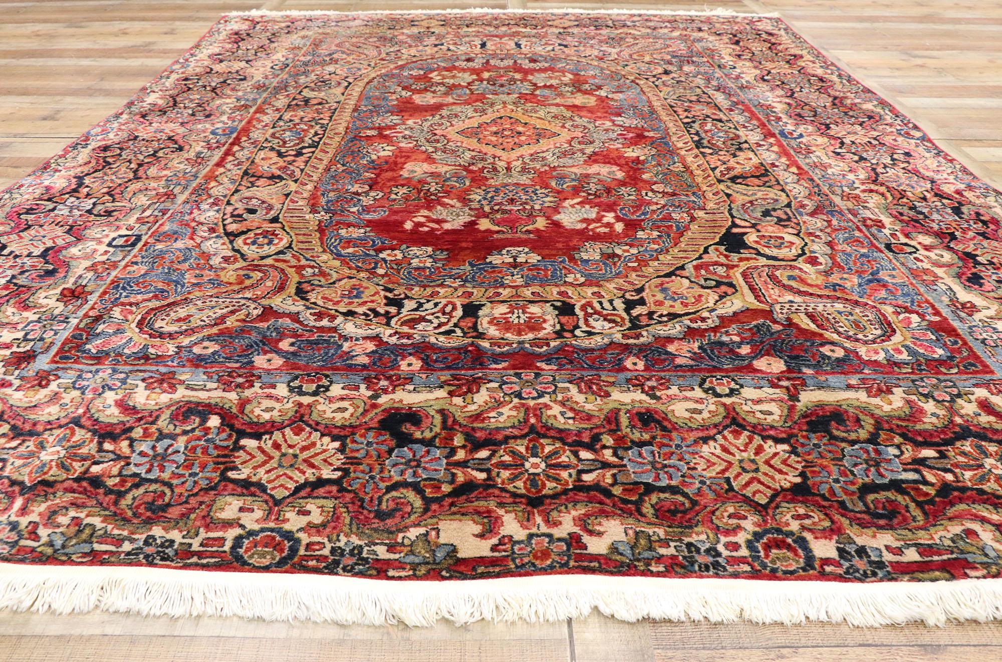 Wool Antique Persian Sarouk Rug with Floral Victorian Style