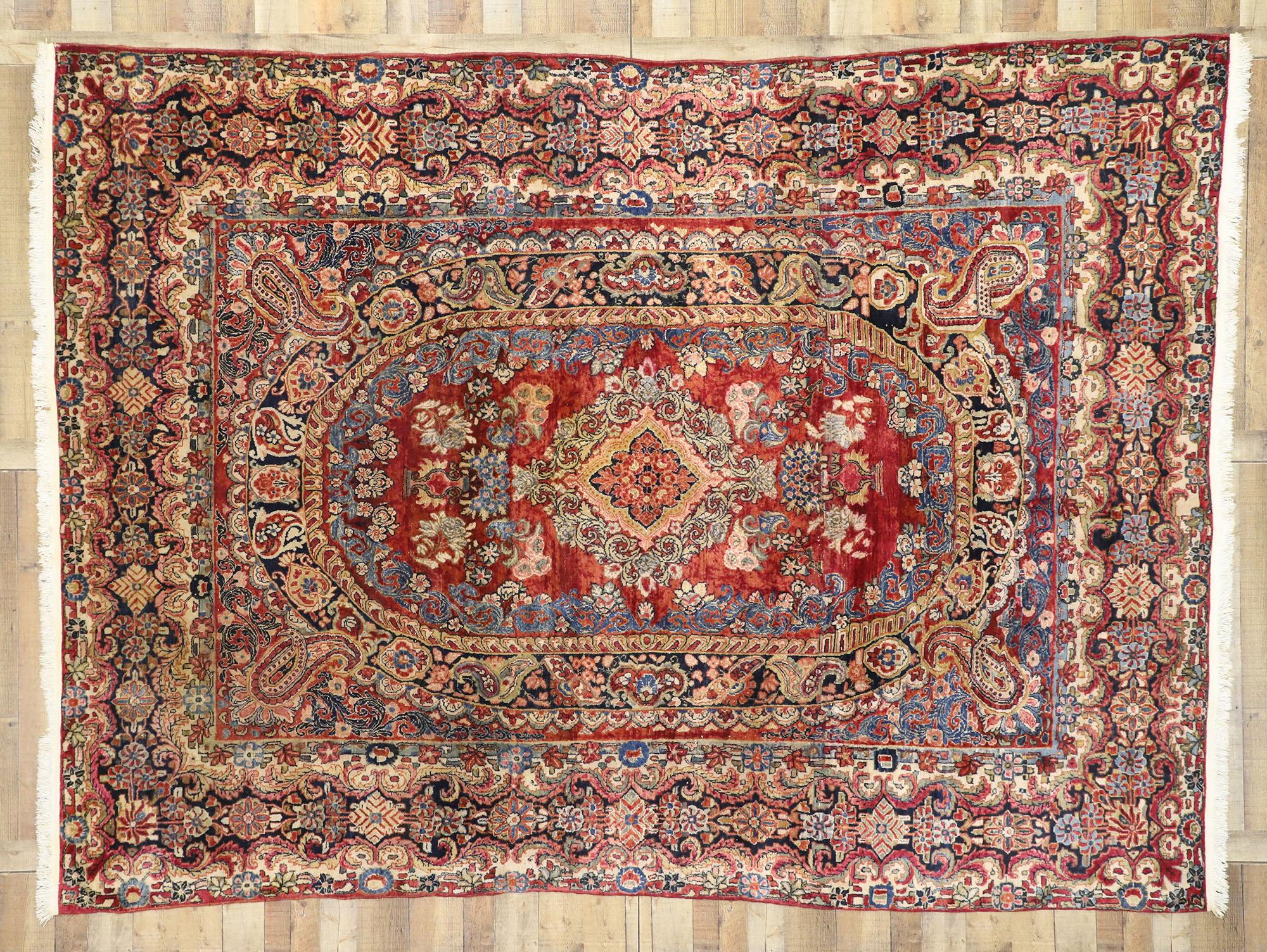 Antique Persian Sarouk Rug with Floral Victorian Style 1