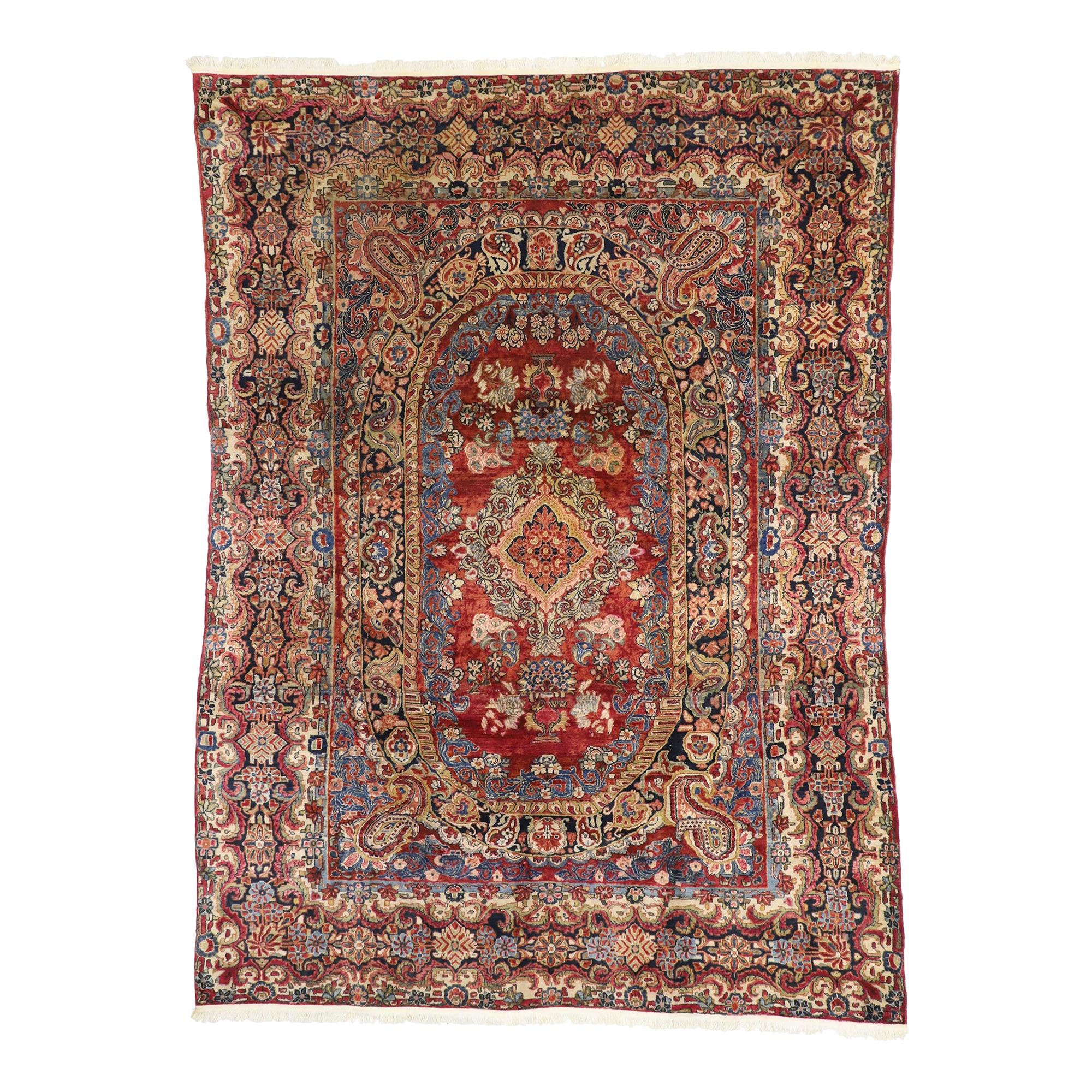 Antique Persian Sarouk Rug with Floral Victorian Style