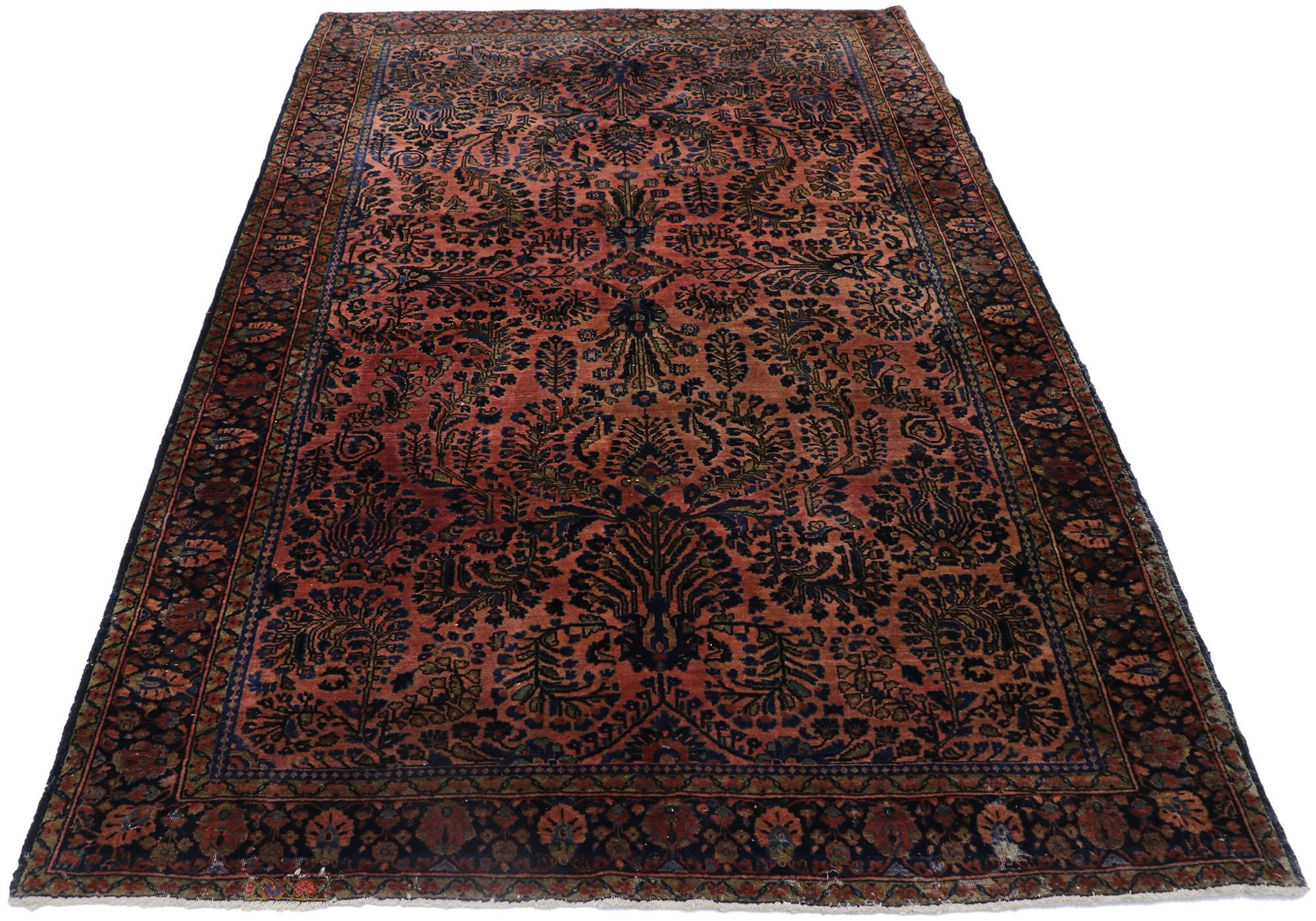 Sarouk Farahan Antique Persian Sarouk Rug with Jacobean Style For Sale