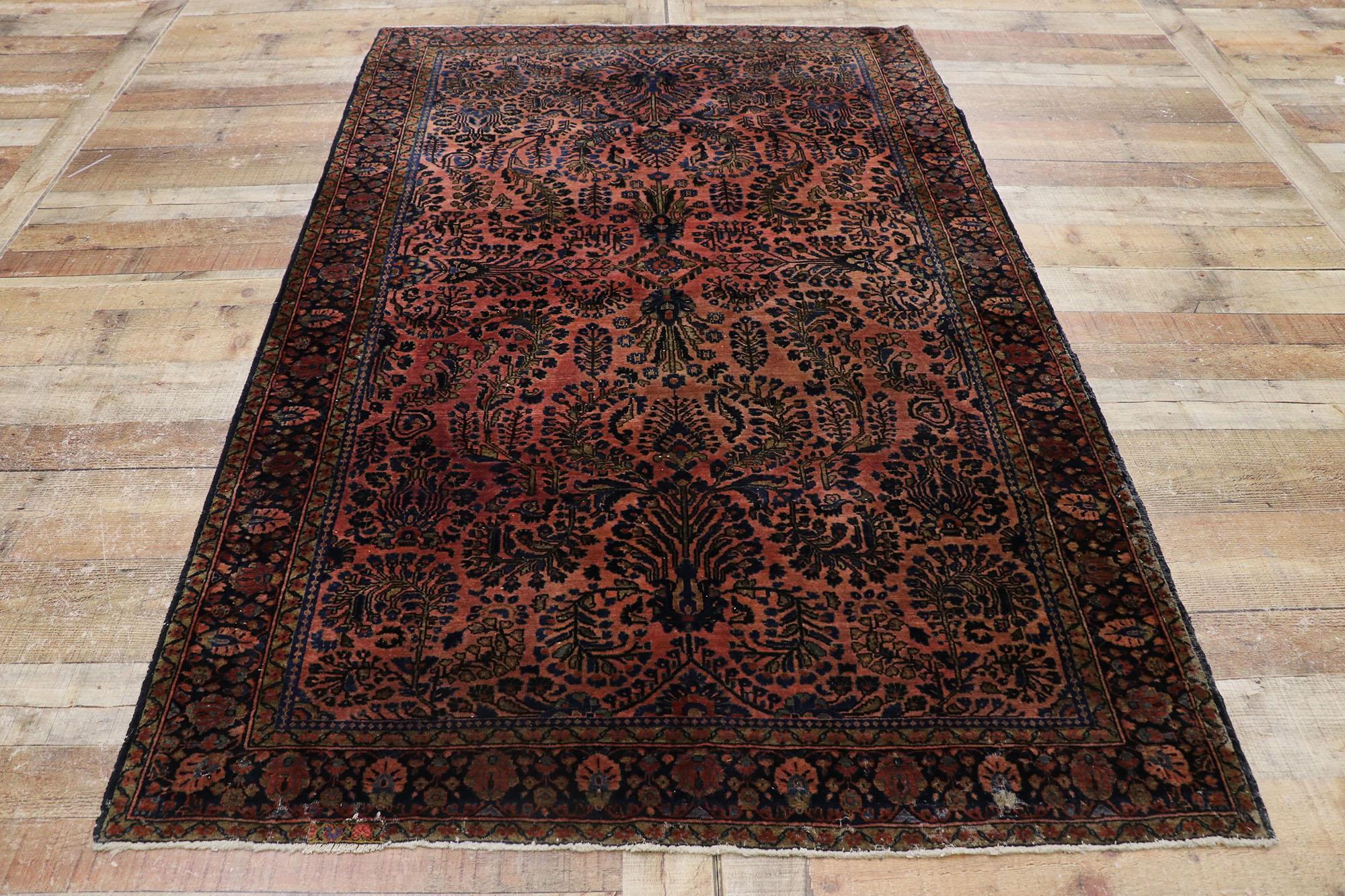 Wool Antique Persian Sarouk Rug with Jacobean Style For Sale