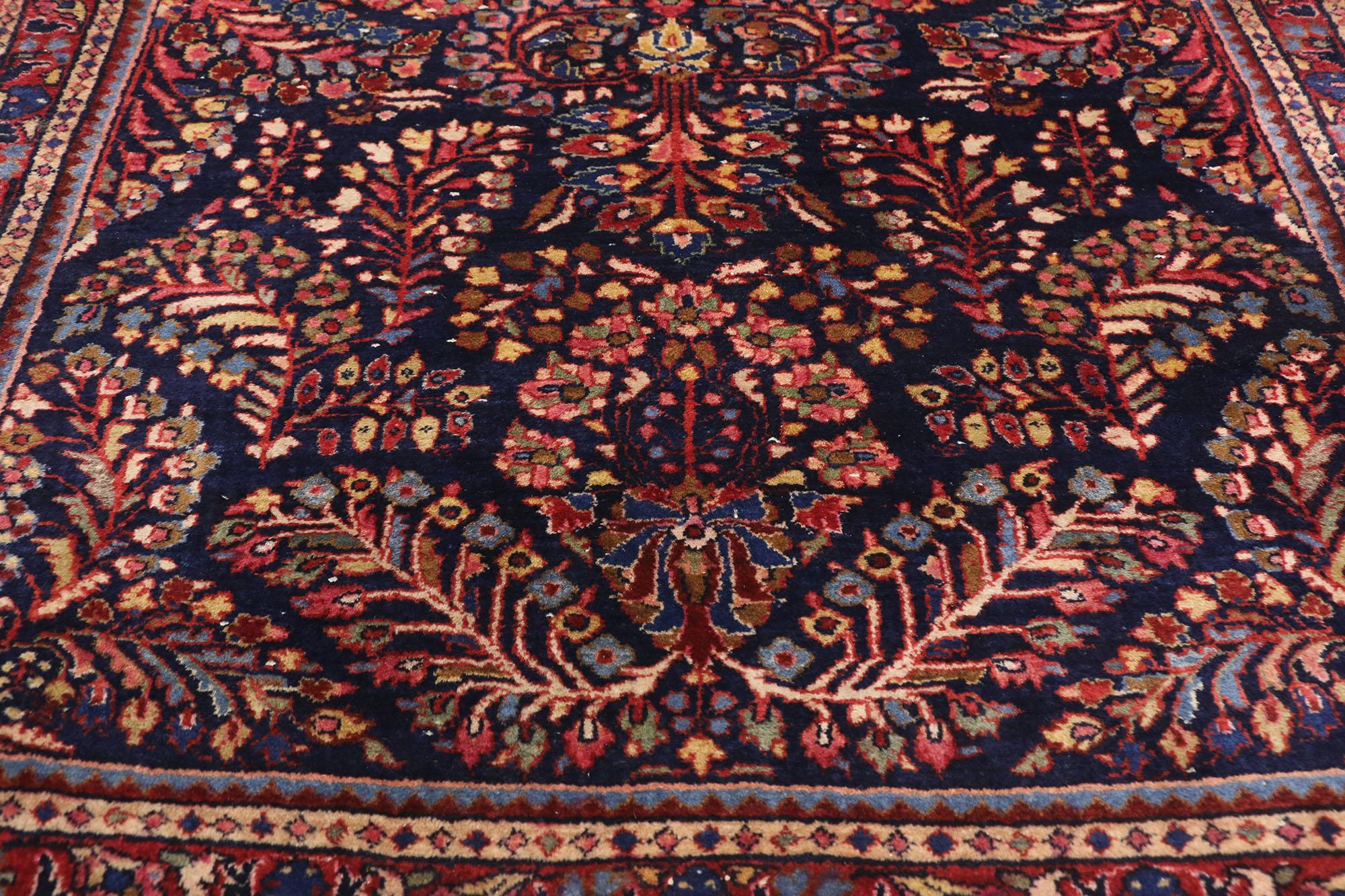 Hand-Knotted Antique Persian Sarouk Rug with Luxe Victorian Style, Scatter Rug