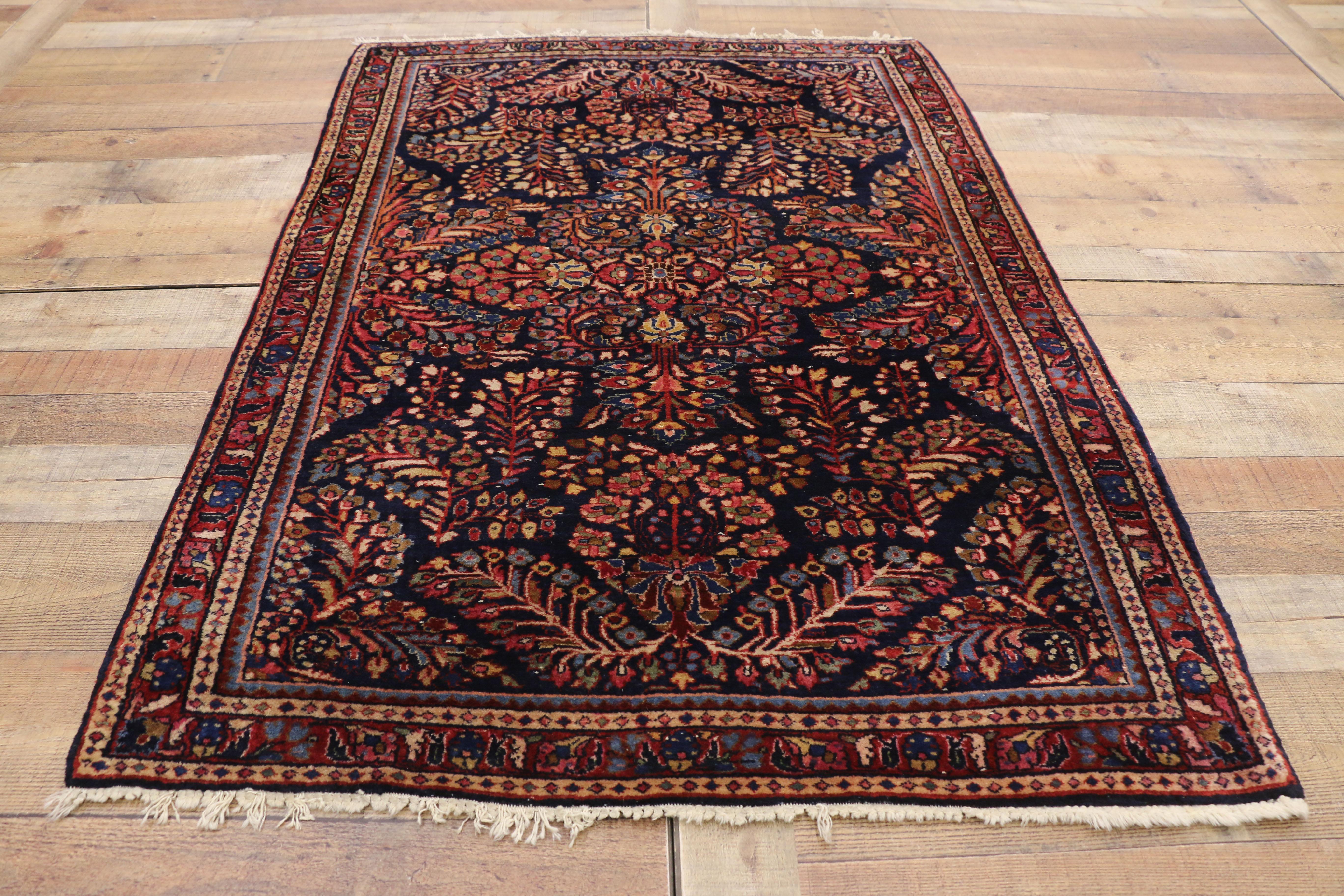 Wool Antique Persian Sarouk Rug with Luxe Victorian Style, Scatter Rug