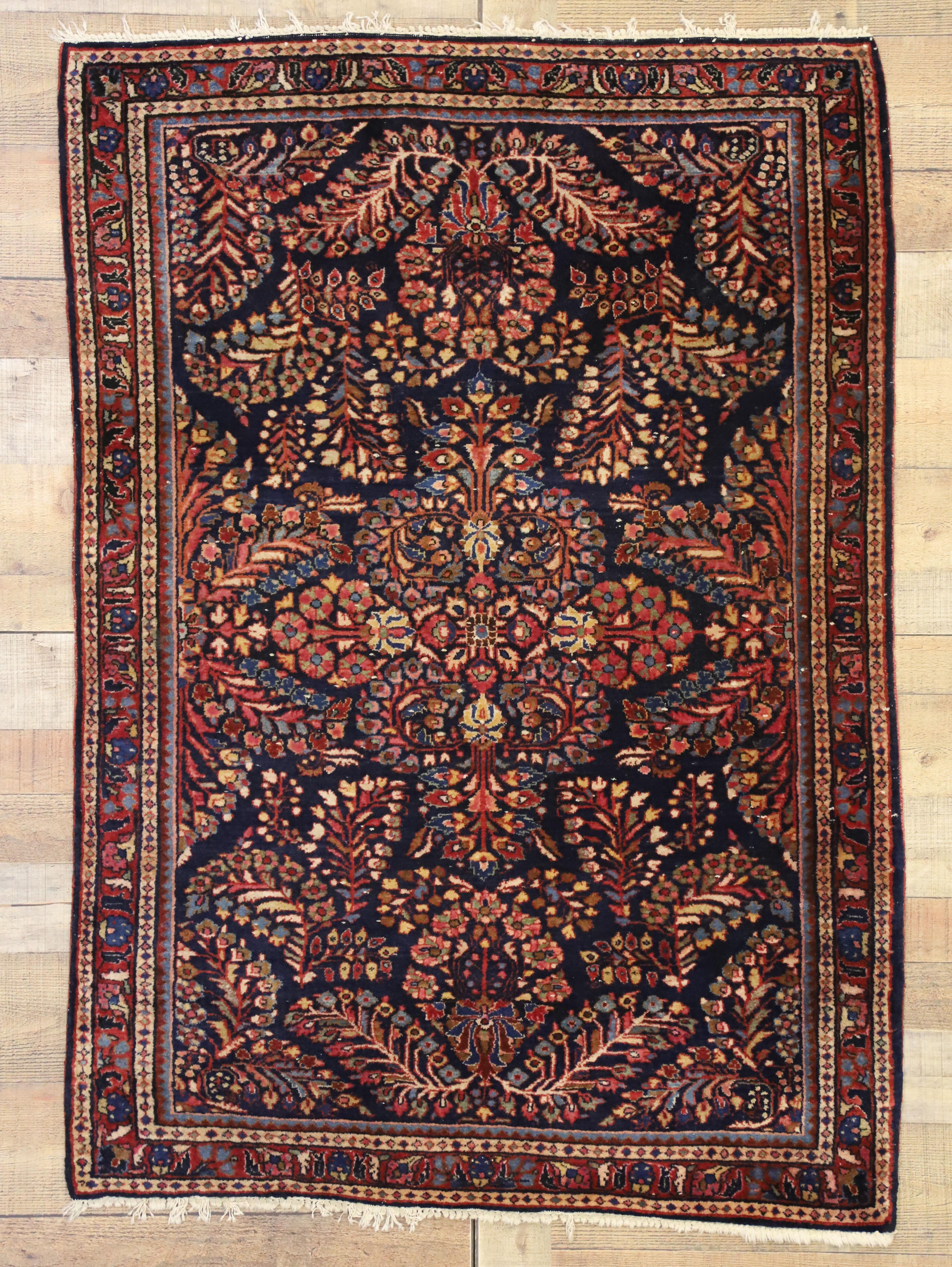 Antique Persian Sarouk Rug with Luxe Victorian Style, Scatter Rug 1