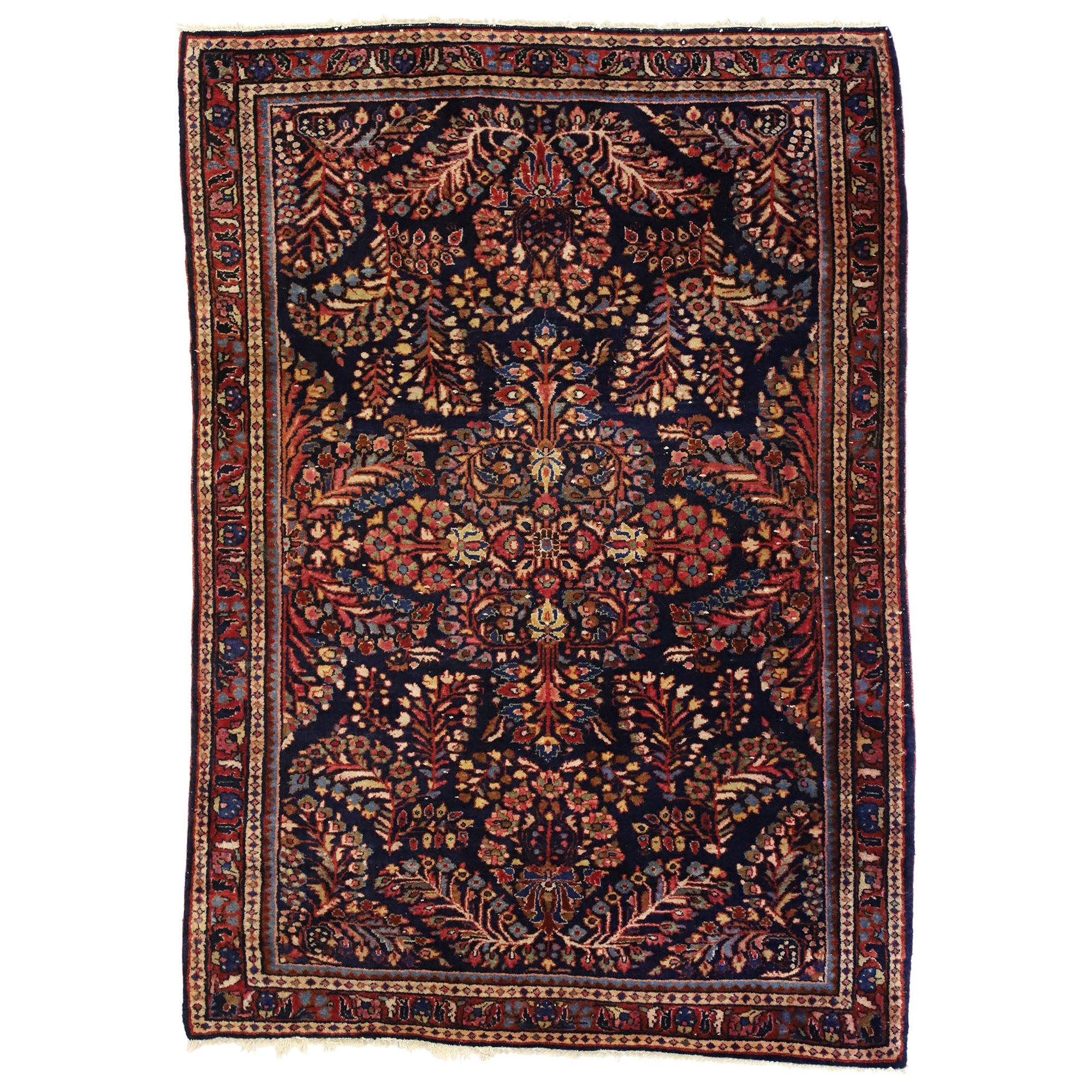 Antique Persian Sarouk Rug with Luxe Victorian Style, Scatter Rug