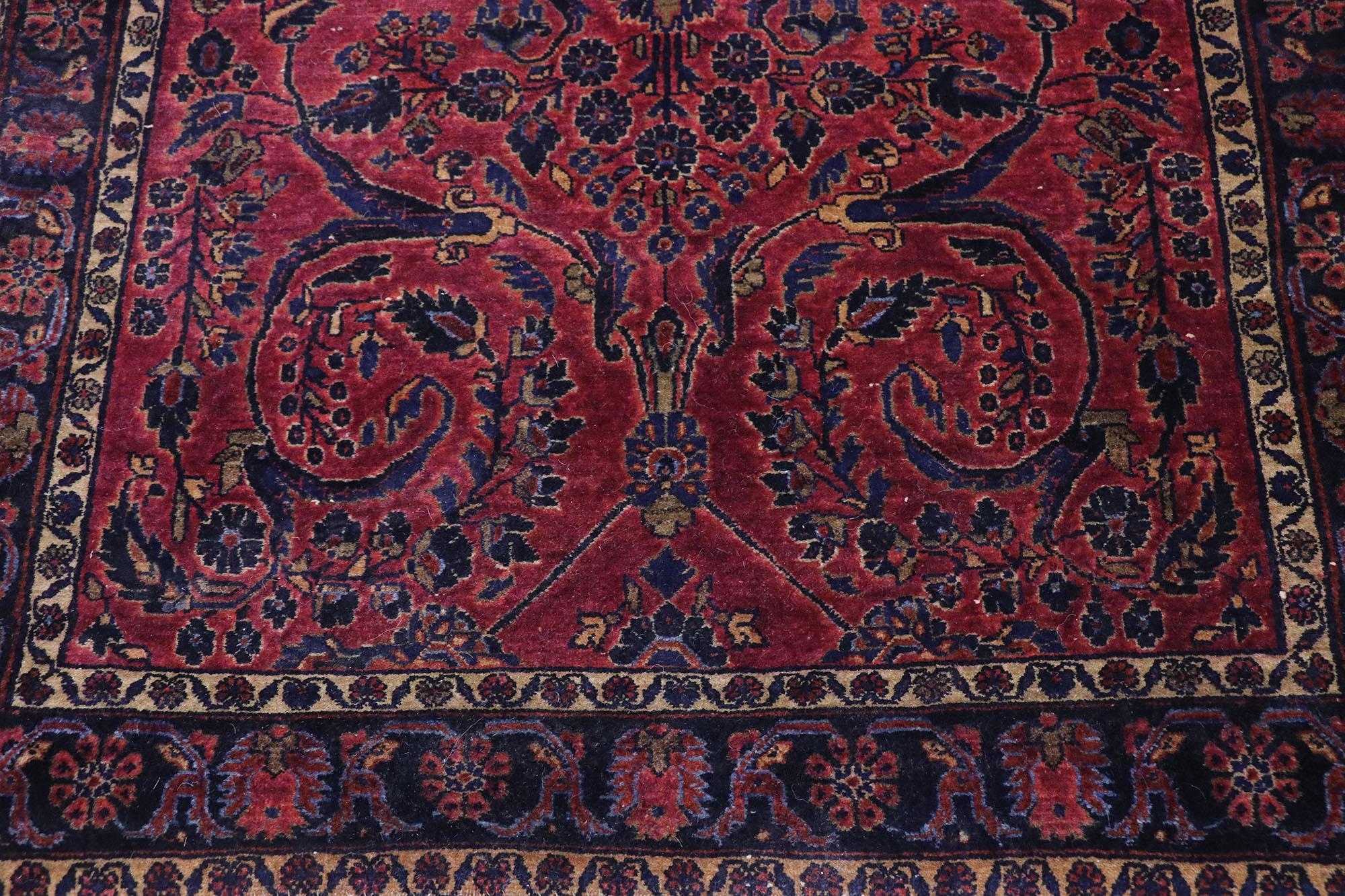 Hand-Knotted Antique Persian Sarouk Rug with Old World Victorian Style For Sale