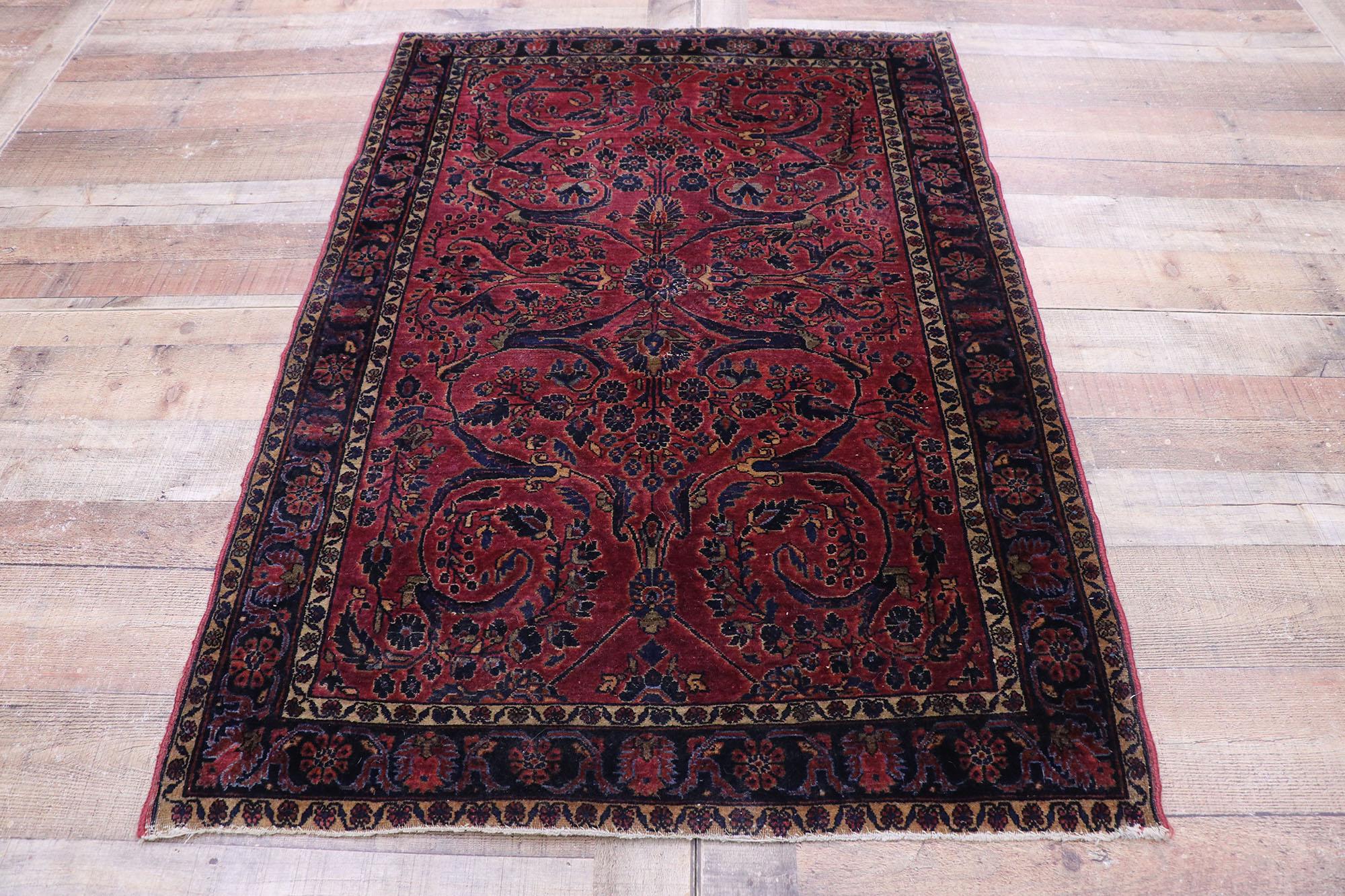 Wool Antique Persian Sarouk Rug with Old World Victorian Style For Sale
