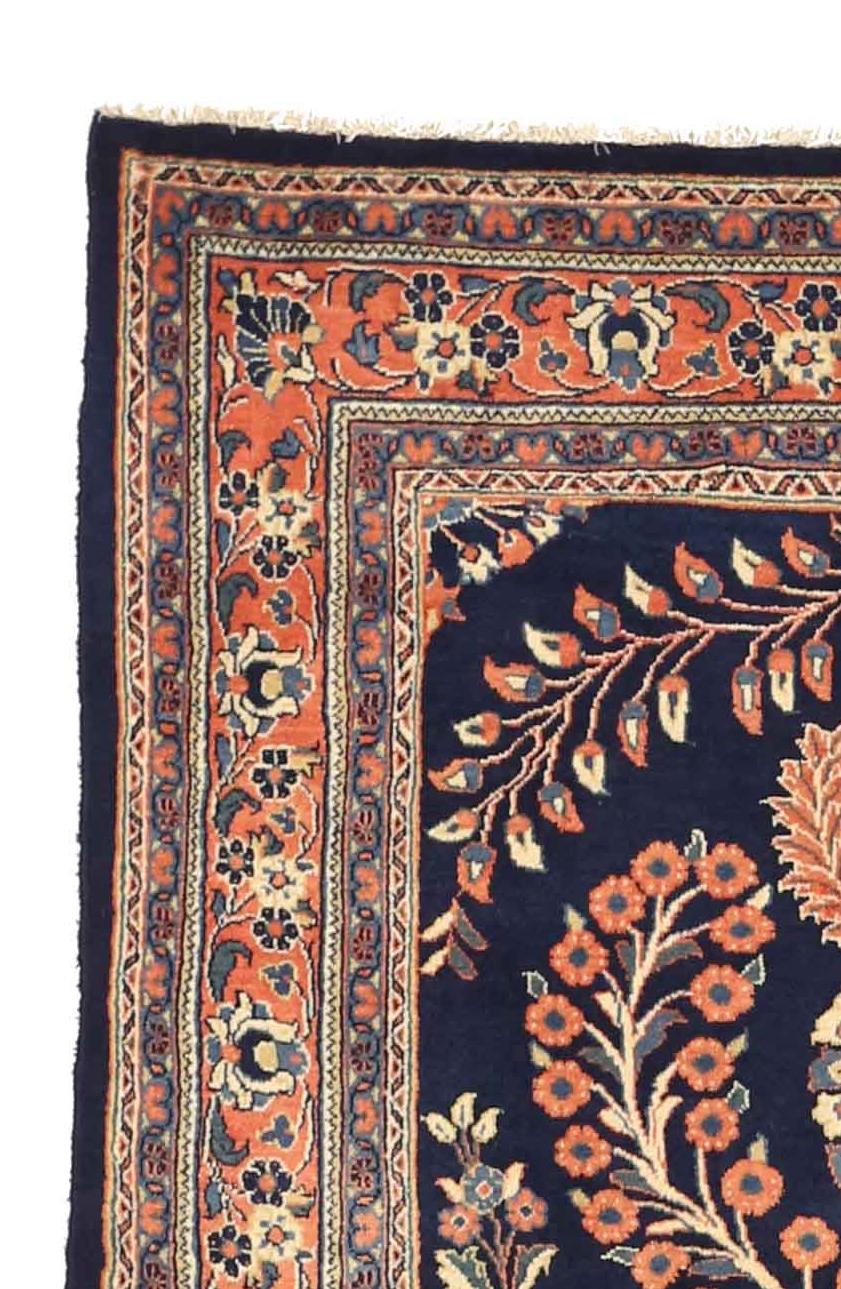 Persischer Sarouk-Teppich aus Persien mit roten und elfenbeinfarbenen Blumenbouquet-Details über blauem F (Handgewebt) im Angebot