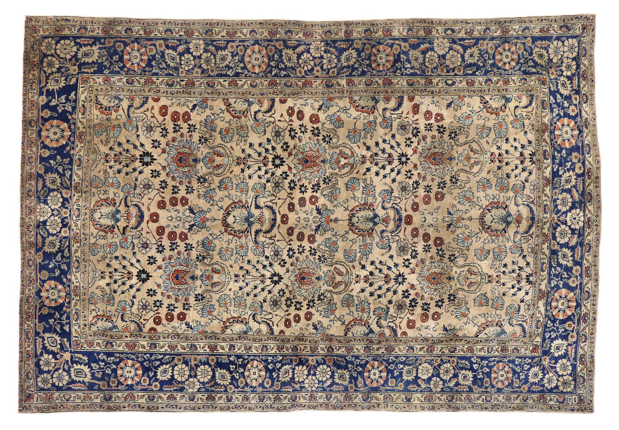 Hand-Knotted Antique Persian Sarouk Rug with Italian Country Cottage Style For Sale