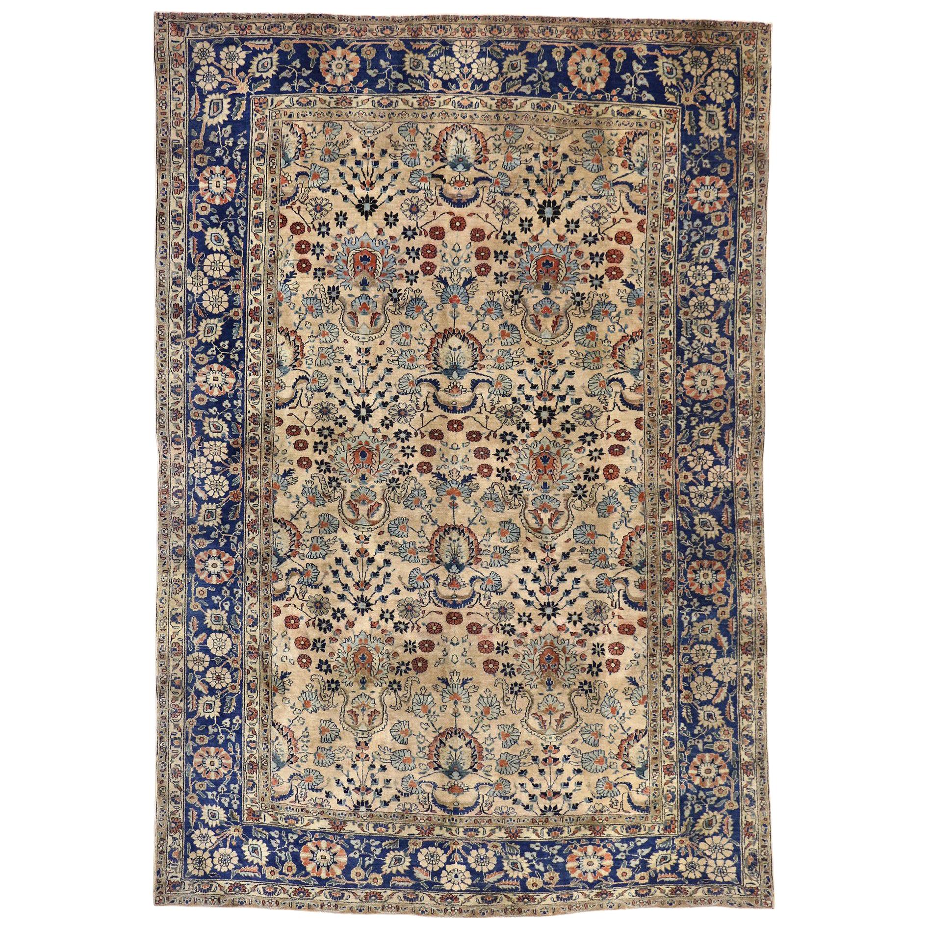 Antique Persian Sarouk Rug with Italian Country Cottage Style For Sale