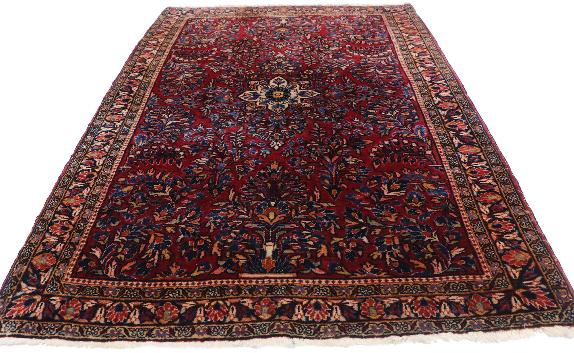 Sarouk Farahan Antique Persian Sarouk Rug with Vase Design and Victorian Style, Scatter Rug For Sale