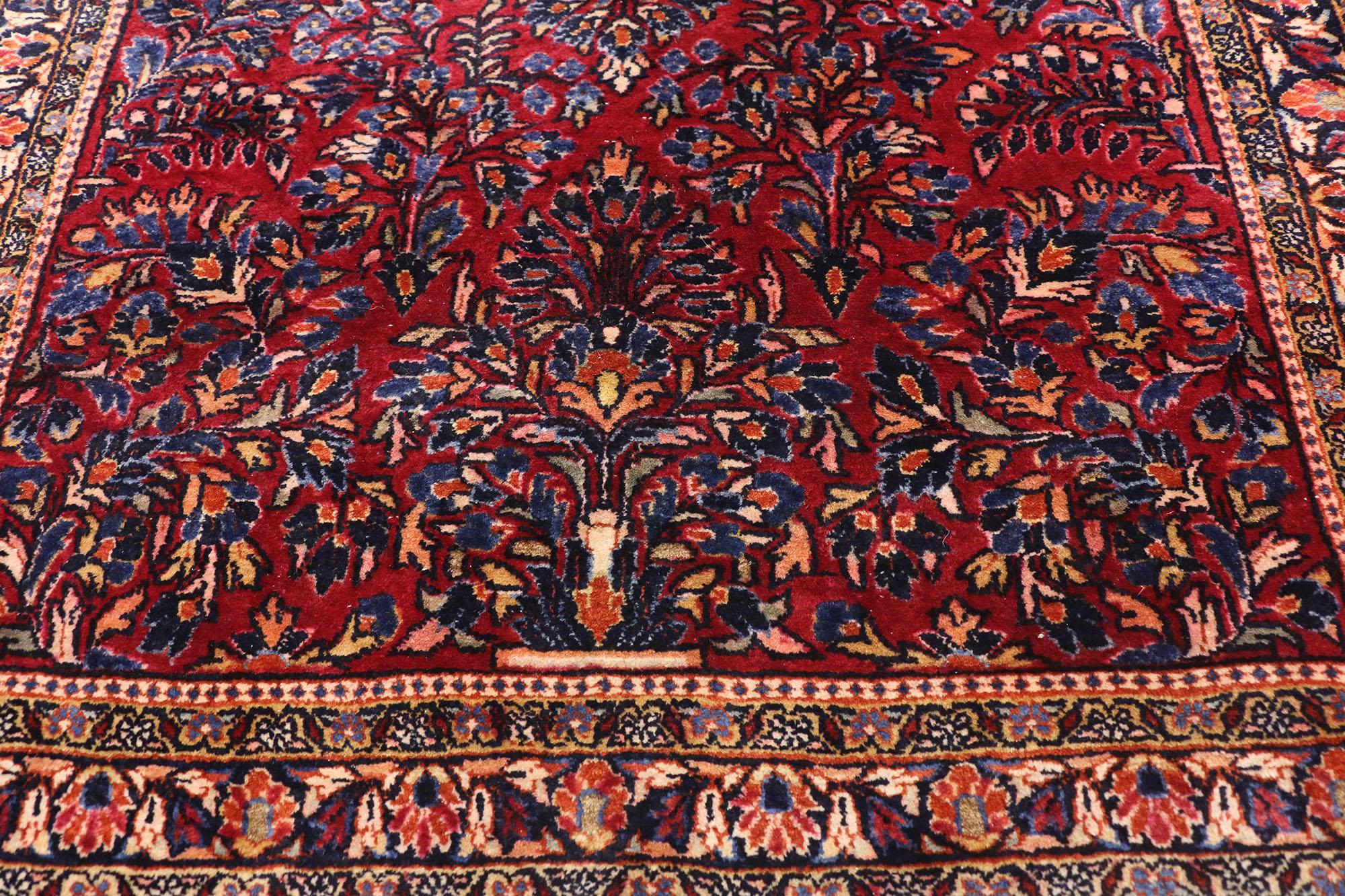 Hand-Knotted Antique Persian Sarouk Rug with Vase Design and Victorian Style, Scatter Rug For Sale