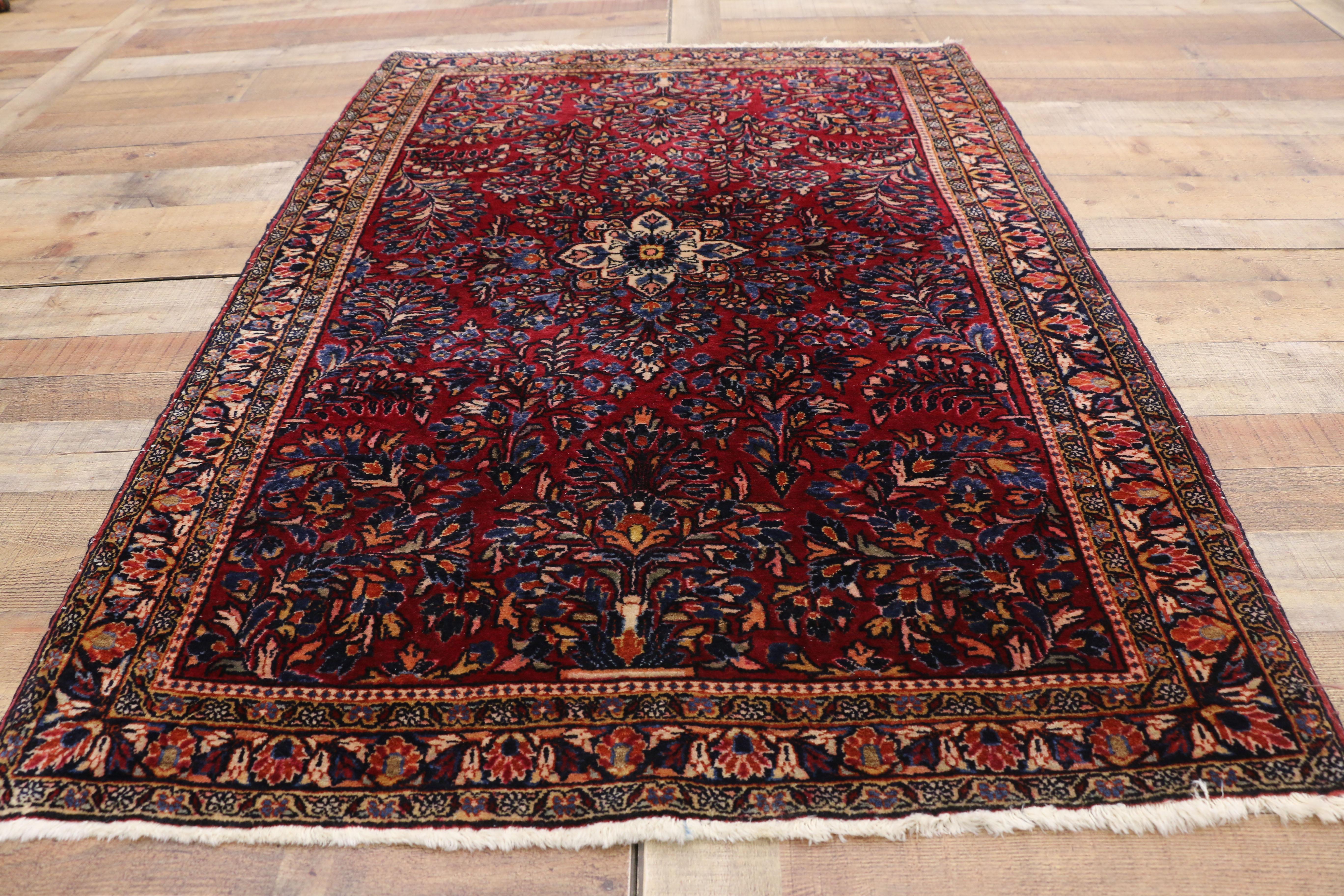 Wool Antique Persian Sarouk Rug with Vase Design and Victorian Style, Scatter Rug For Sale