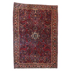 Antique Persian Sarouk Rug with Vase Design and Victorian Style, Scatter Rug