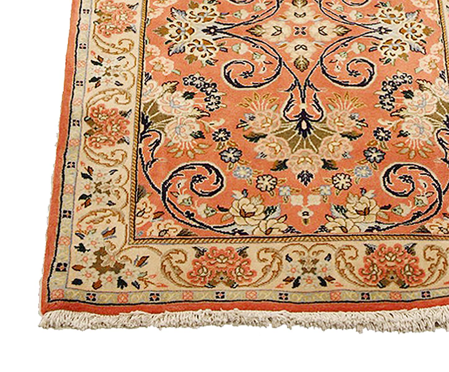 Hand-Woven Antique Persian Sarouk Runner Rug with Navy & Ivory Flower Details For Sale