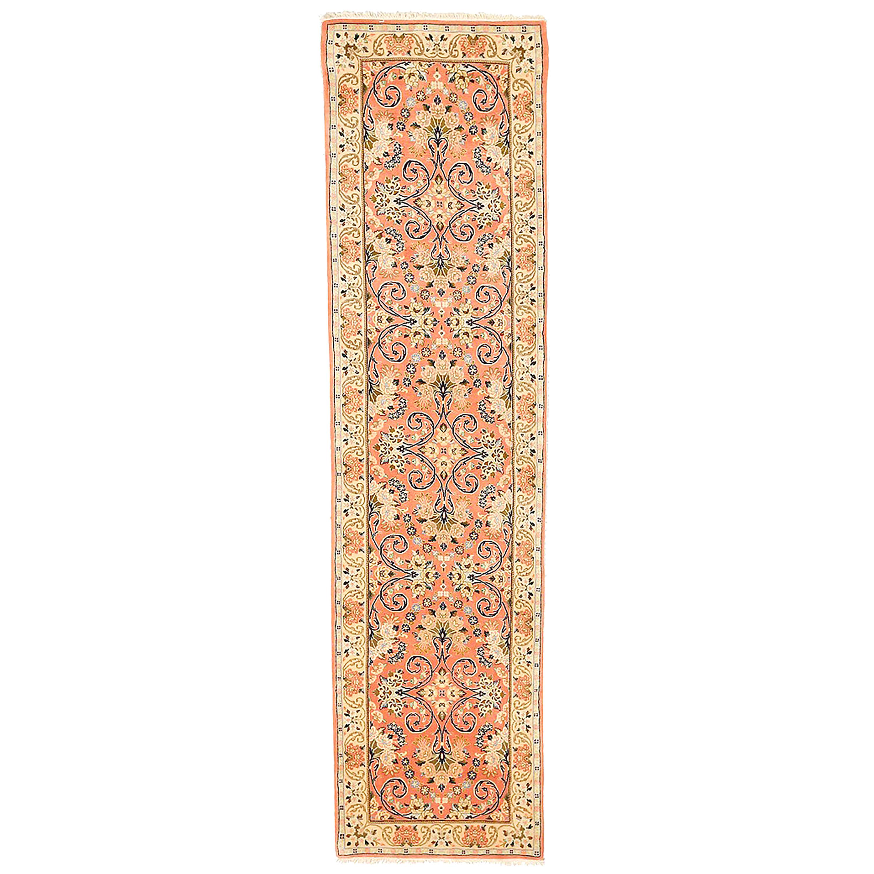 Antique Persian Sarouk Runner Rug with Navy & Ivory Flower Details For Sale
