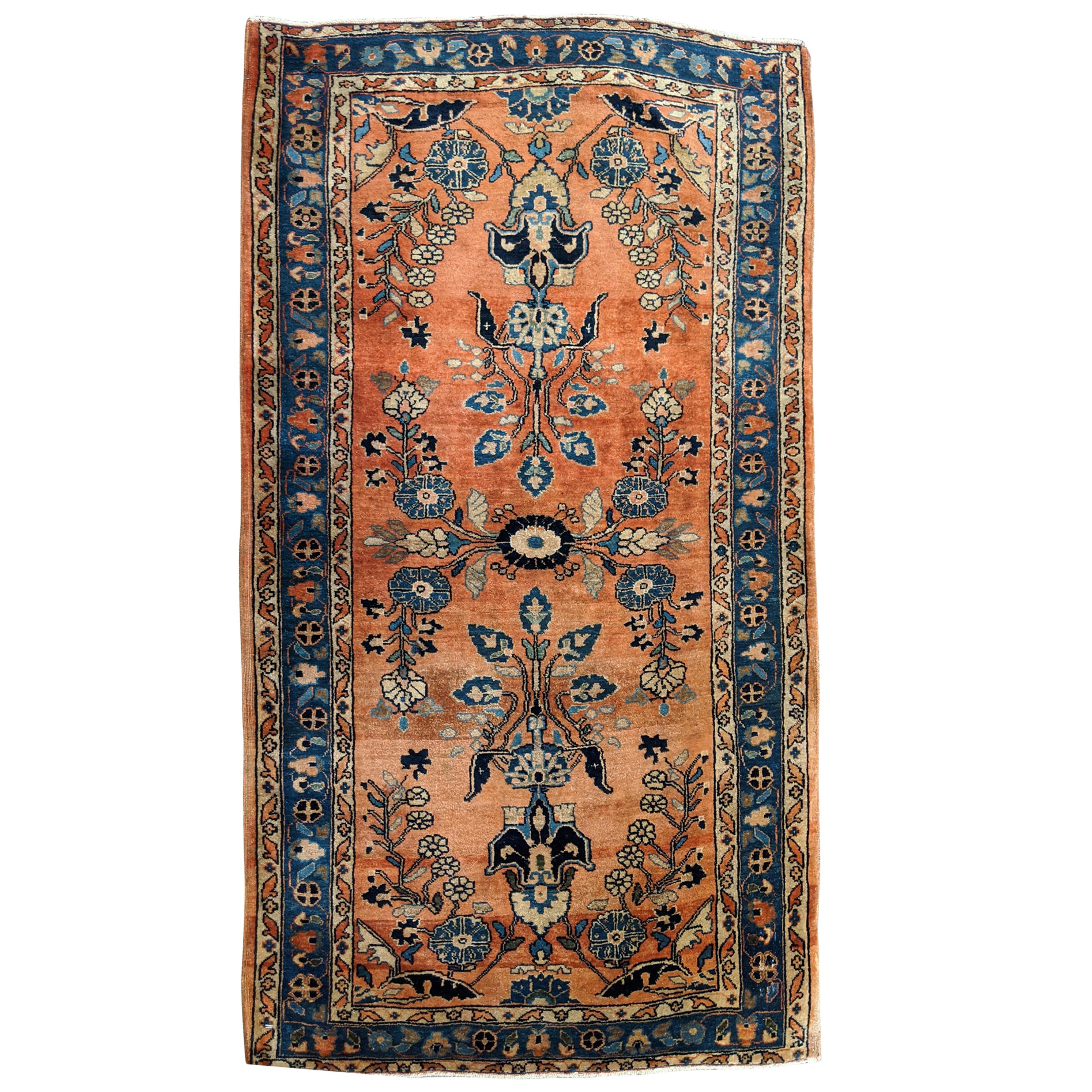 Antique Persian Sarouk, silky wool All-Over Design on Rust Field, Wool, 3x5 1915 For Sale