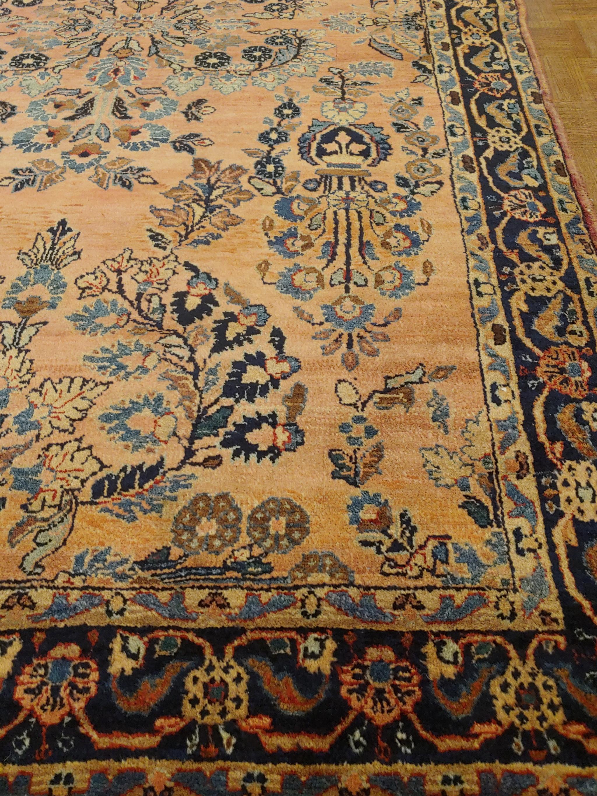 Sarouk Farahan Antique Persian Sarouk, silky wool All-Over Design on Rust Field, Wool, 4x6 1915 For Sale