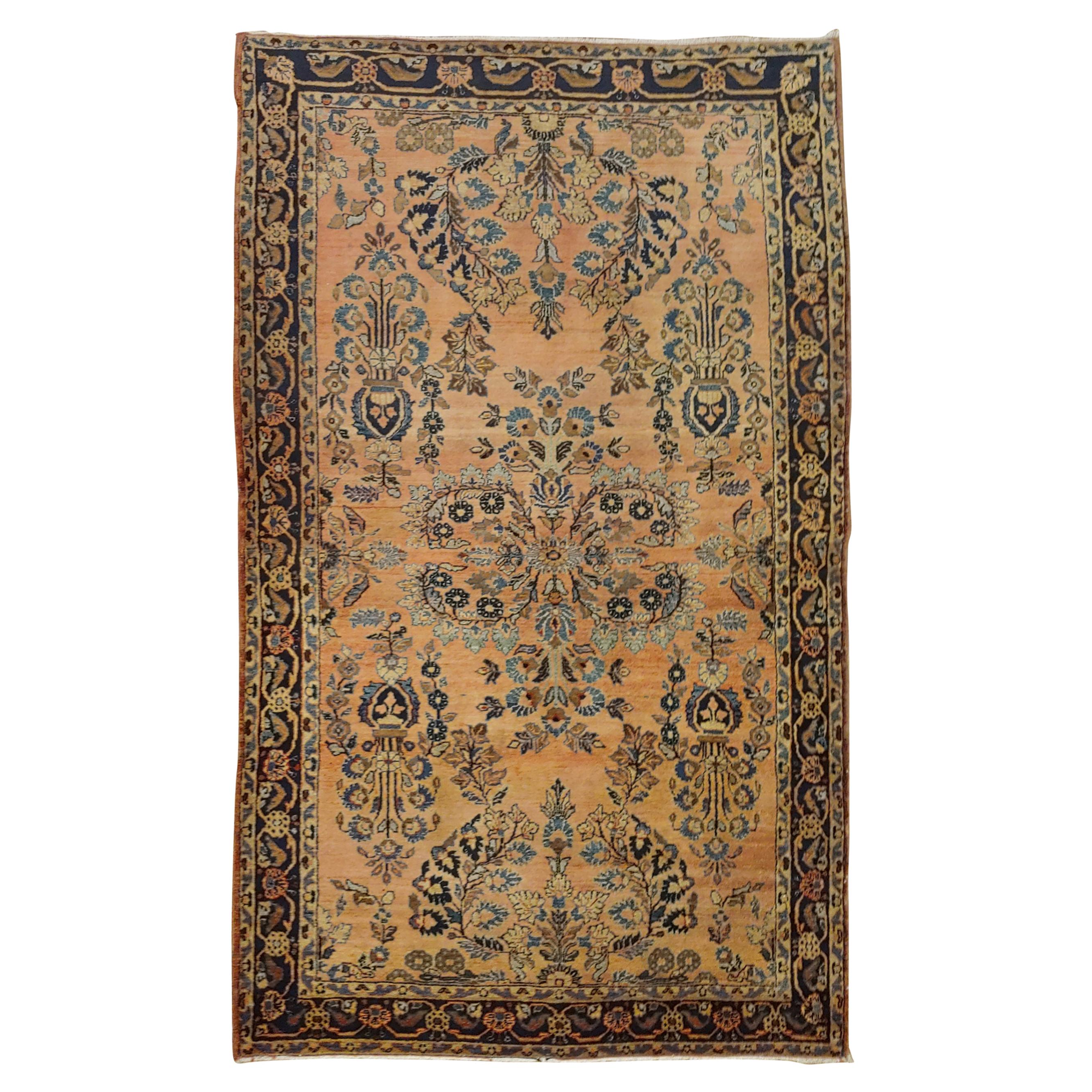 Antique Persian Sarouk, silky wool All-Over Design on Rust Field, Wool, 4x6 1915 For Sale